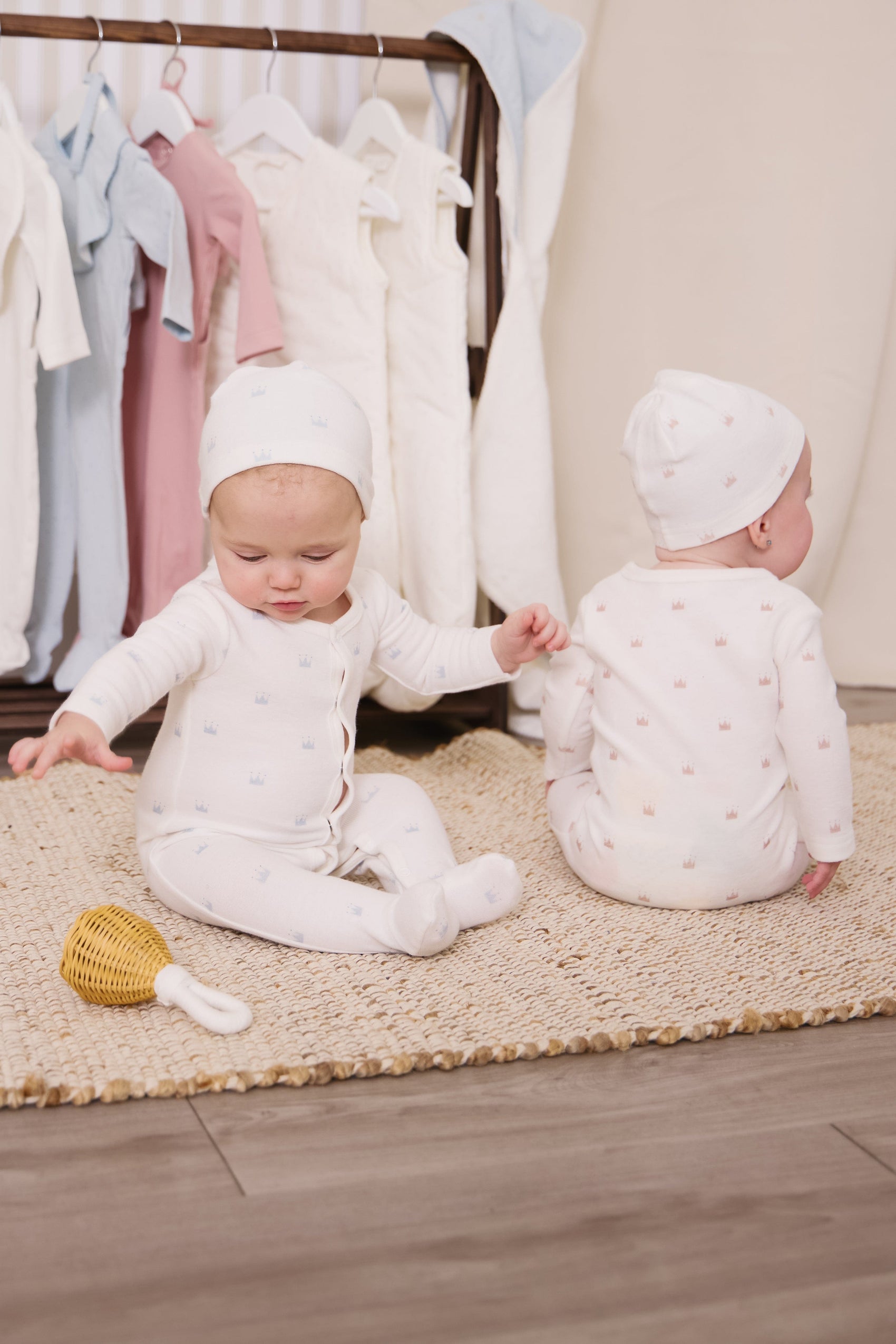 Little Crown Pattern Terry Footie - Pink