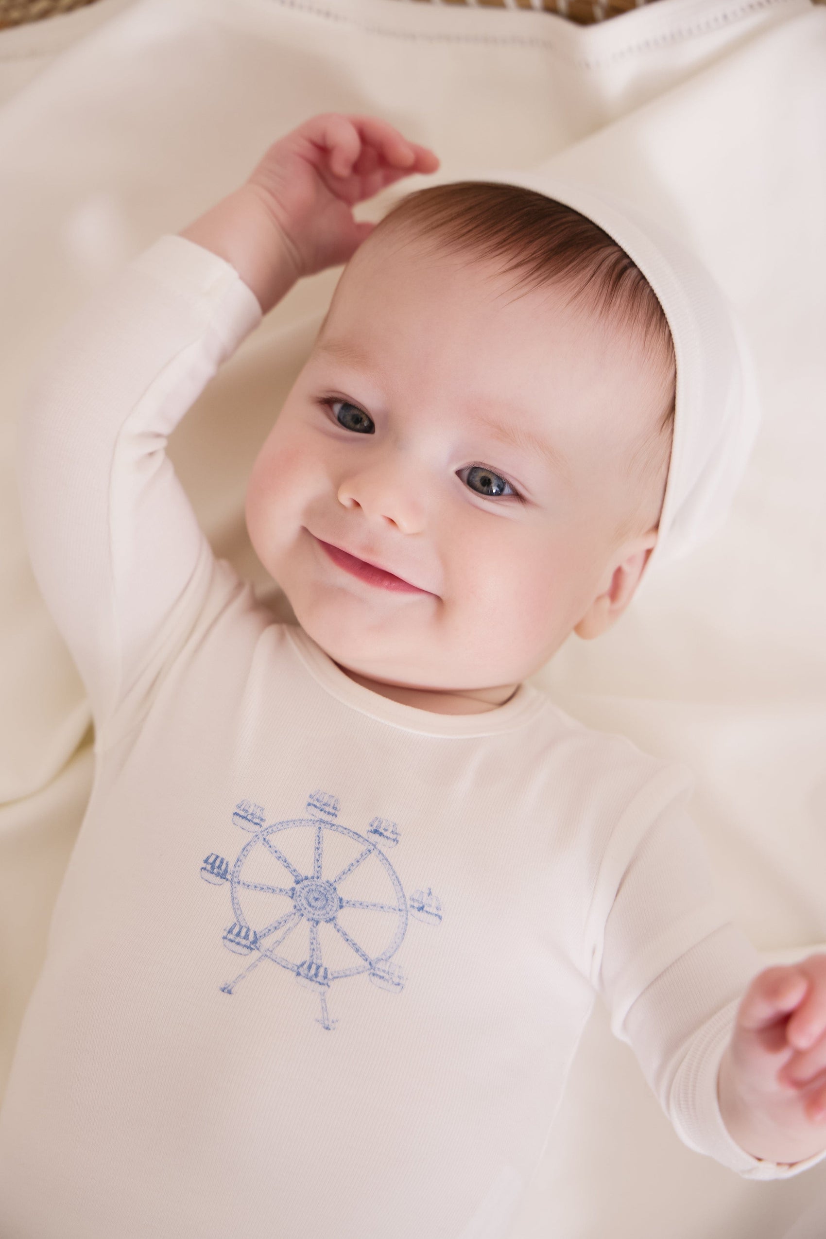 Carousel Footie + Hat - White Blue