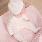 Little Crown Pattern Terry Footie + Hat - Pink