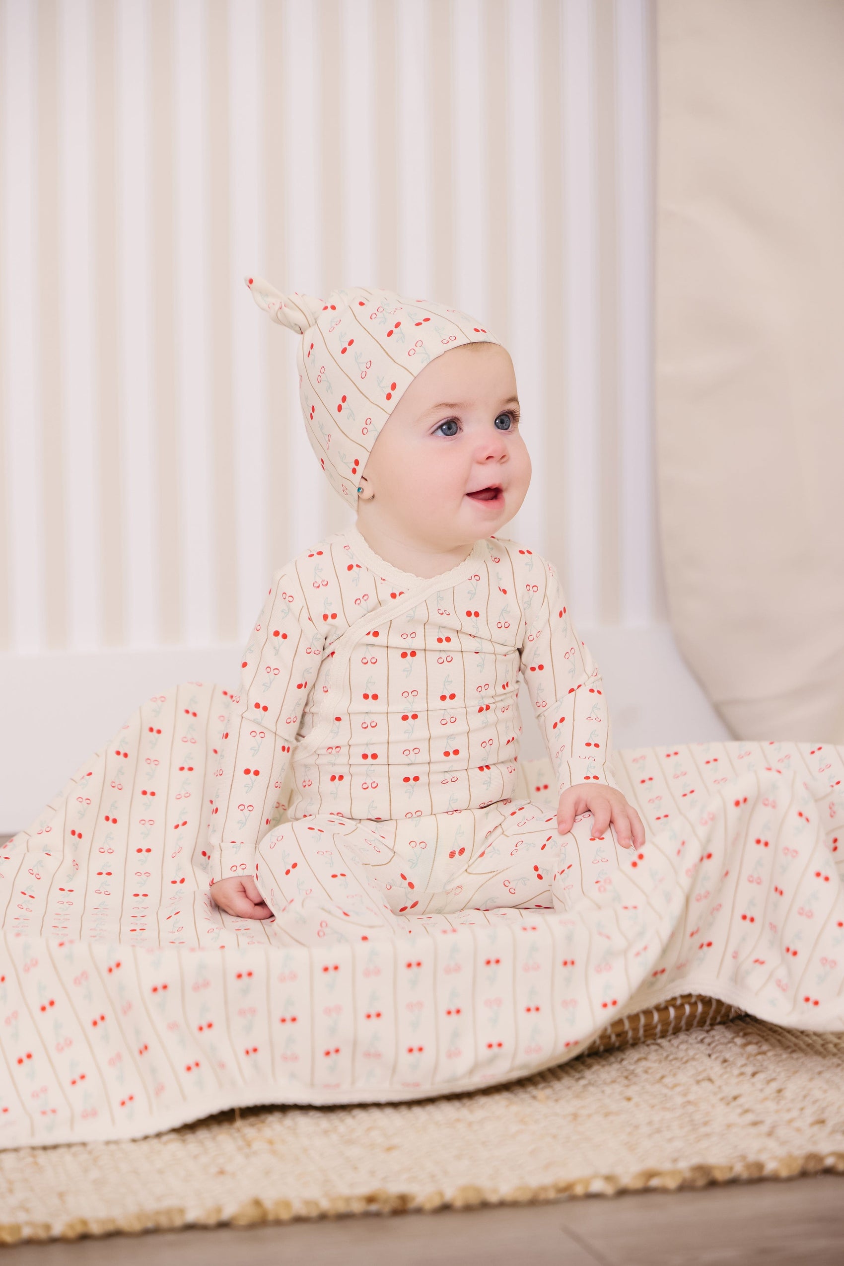 Cerise Footie + Hat - Red