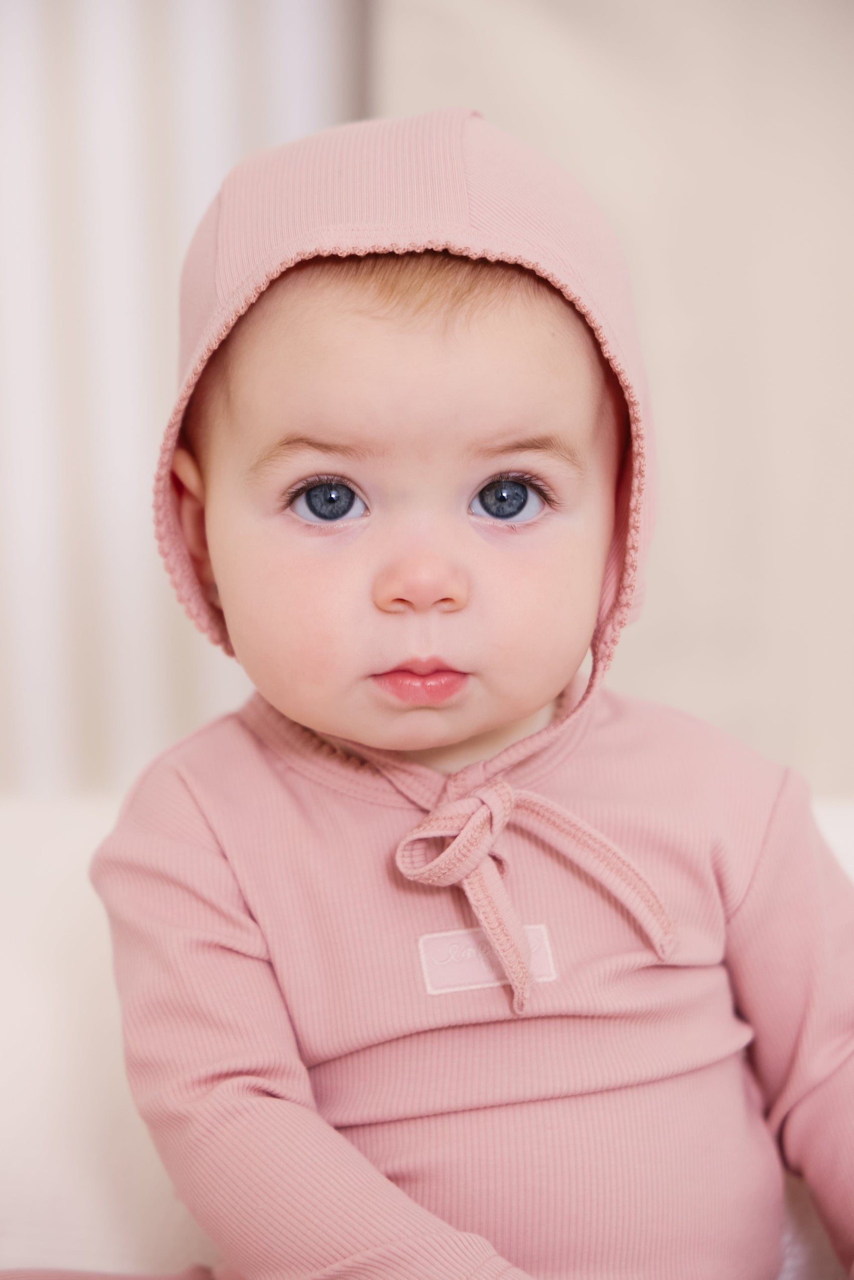 Enfant Rib Footie+ Bonnet - Pink