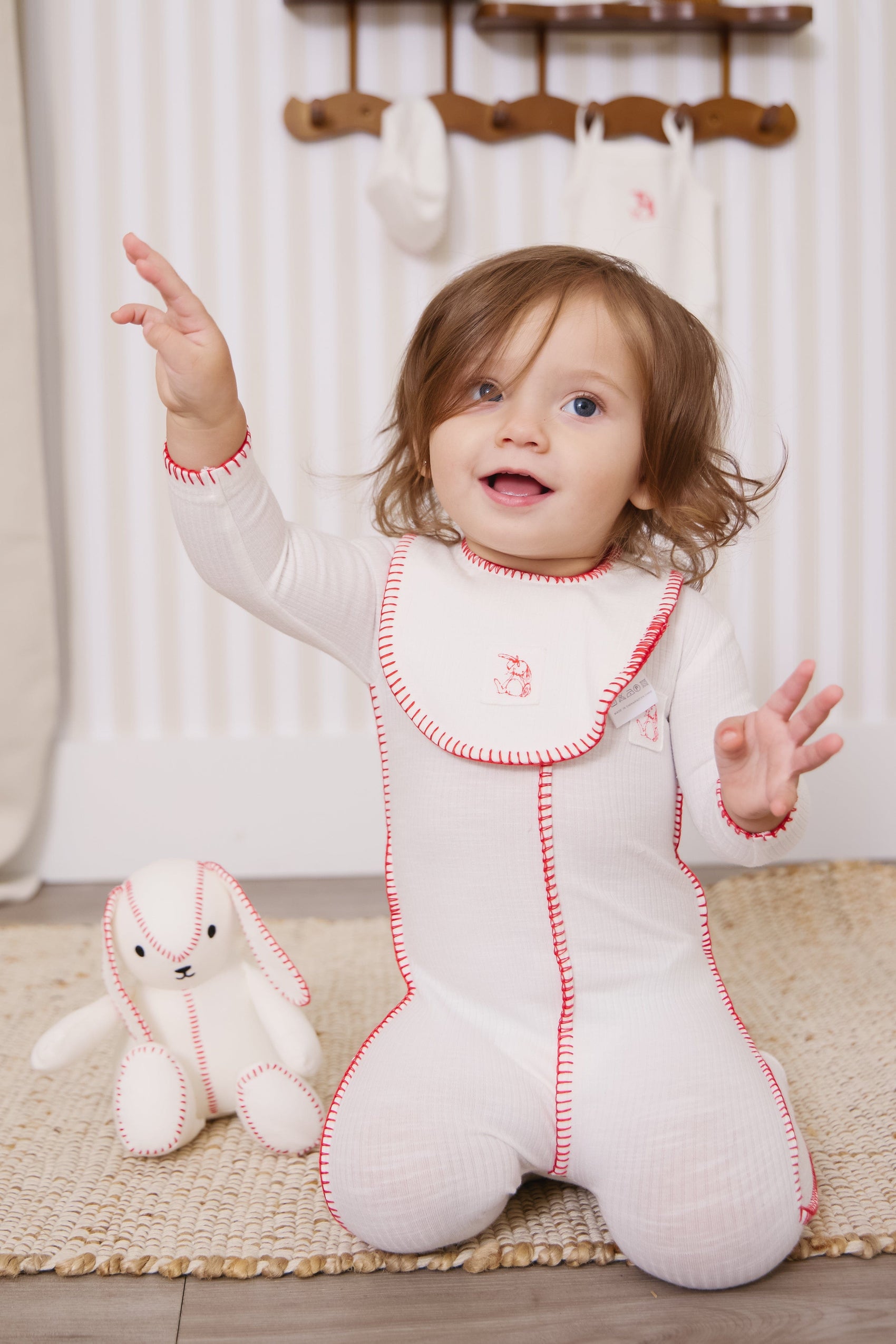 Bunny Rib Footie - Red