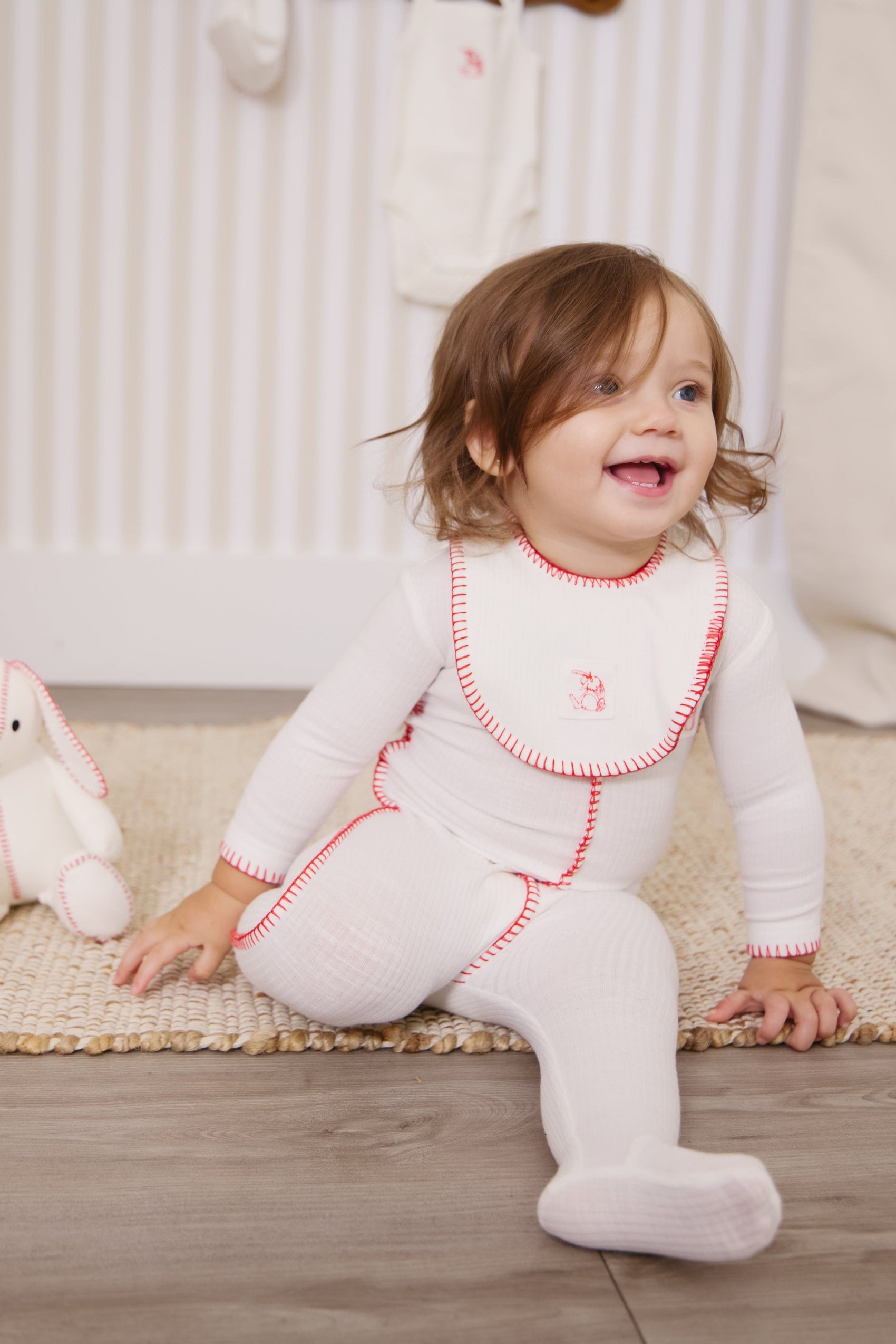 Bunny Rib Footie - Red