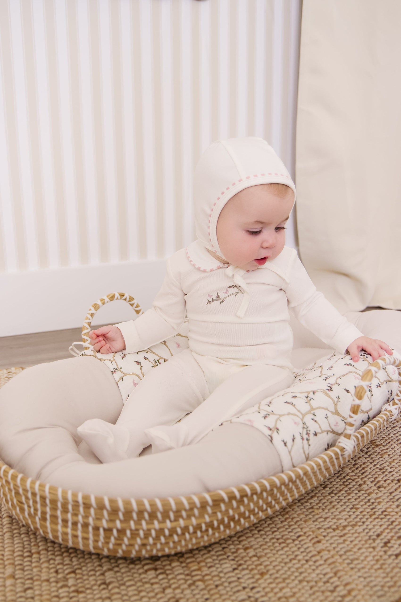 Magical Meadow Collar Footie + Hat - White Pink