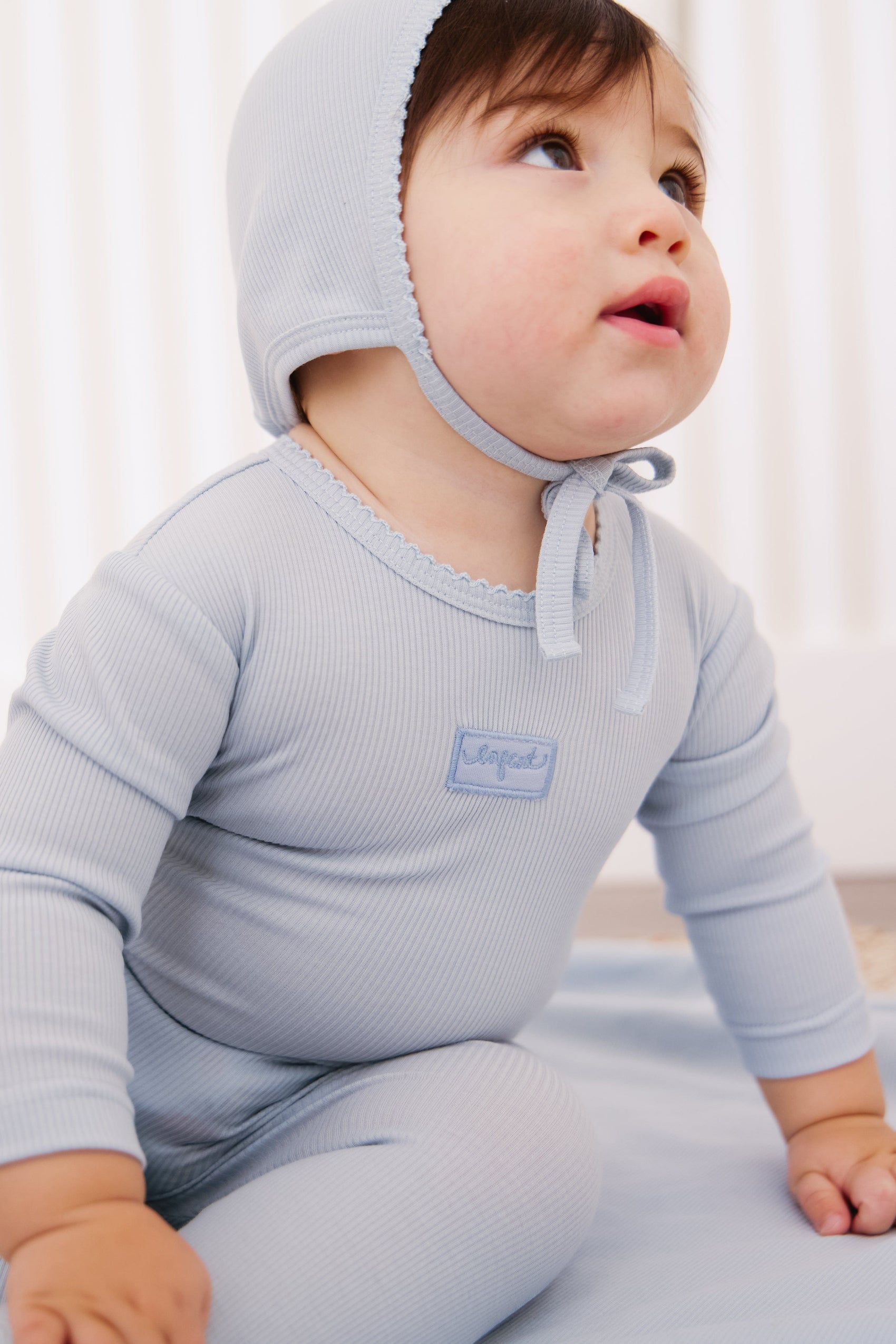 Enfant Rib Footie+ Bonnet - Blue