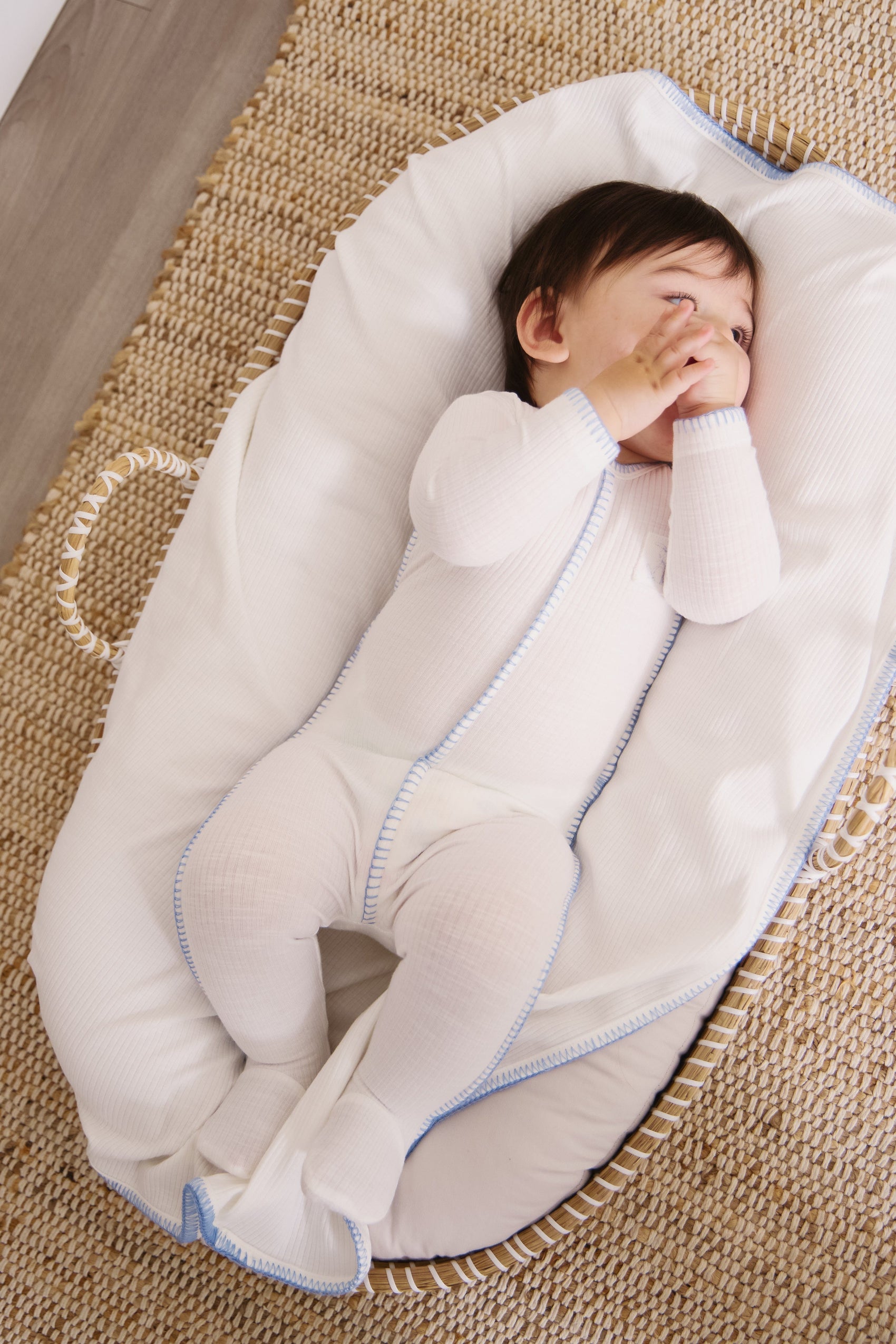 Bunny Rib Footie 3PC Set - Blue