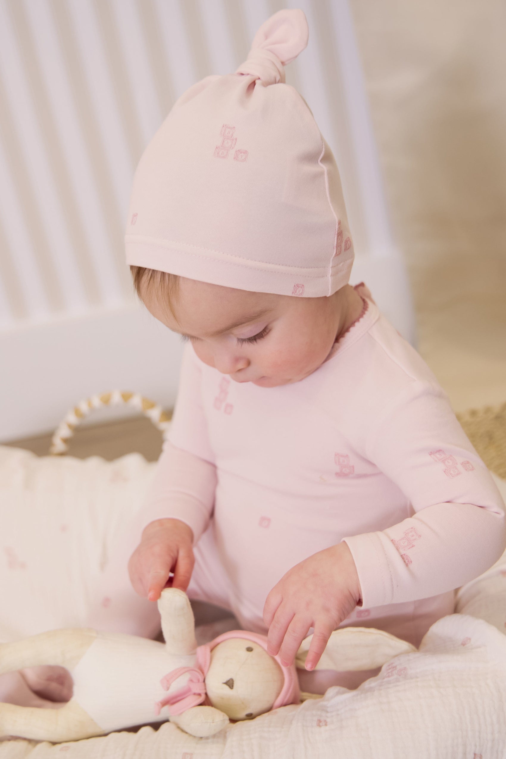 Baby Blocks Footie + Hat - Pink
