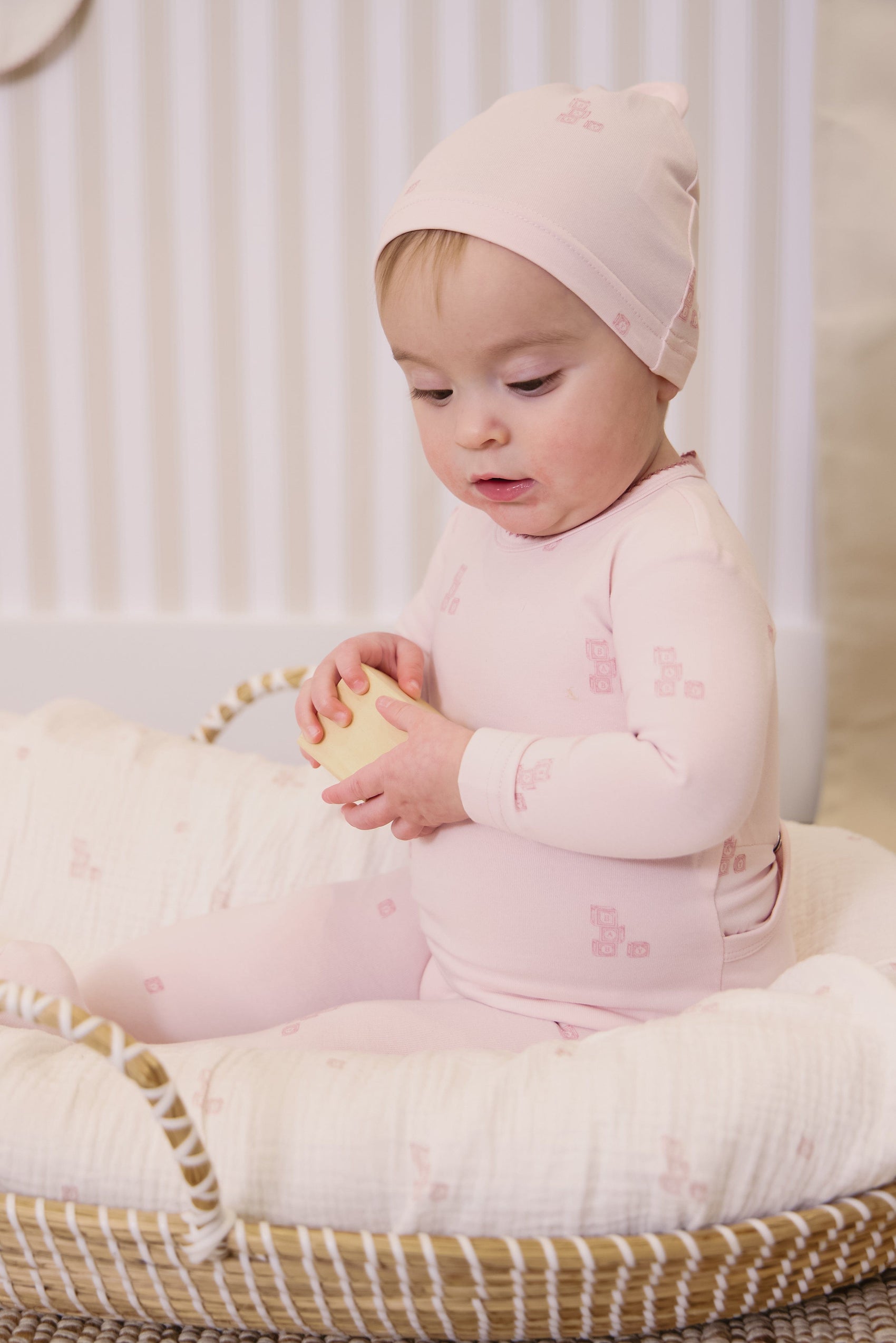 Baby Blocks Footie + Hat - Pink