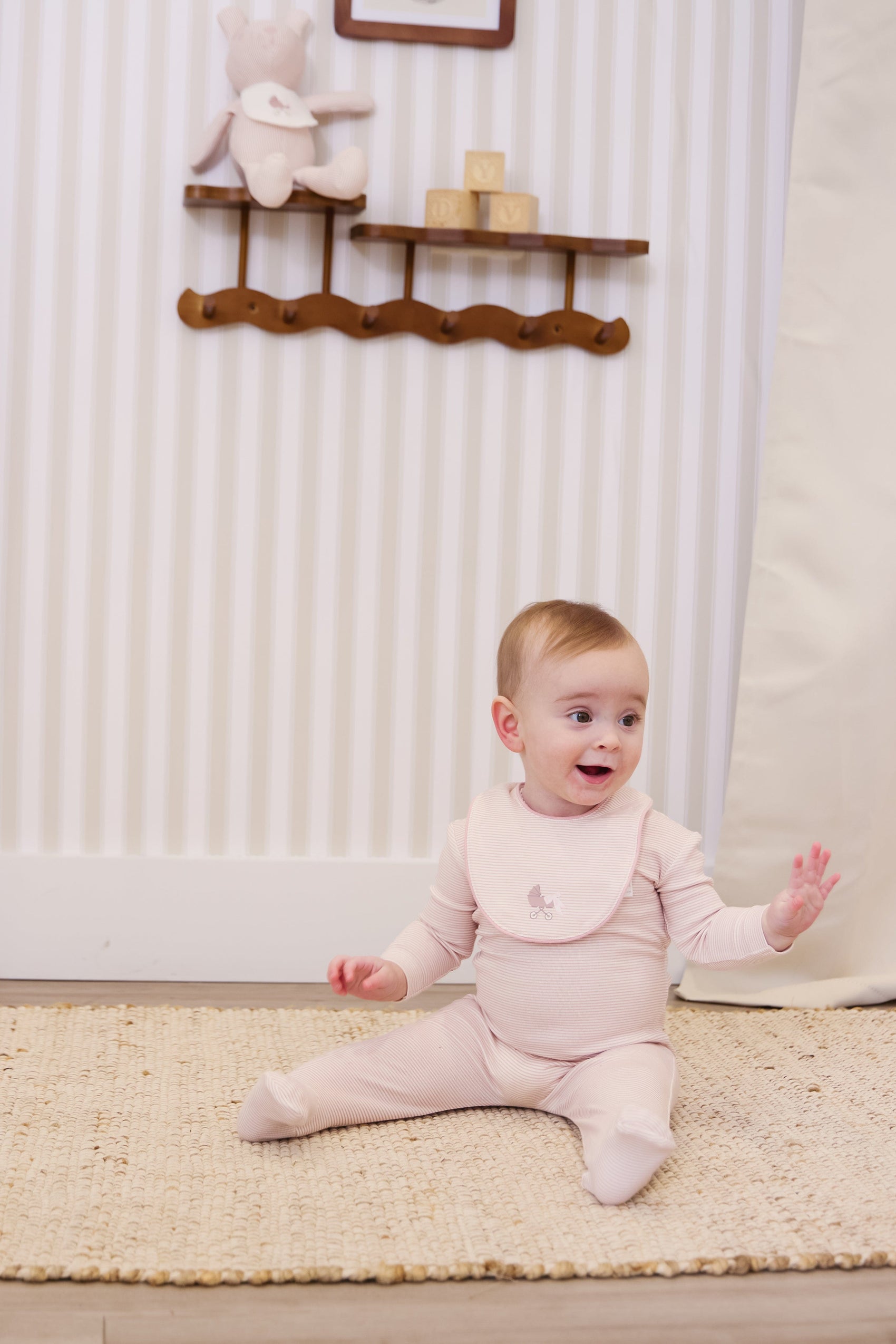 Carrera Pinstripe Footie 3PC Set - Pink