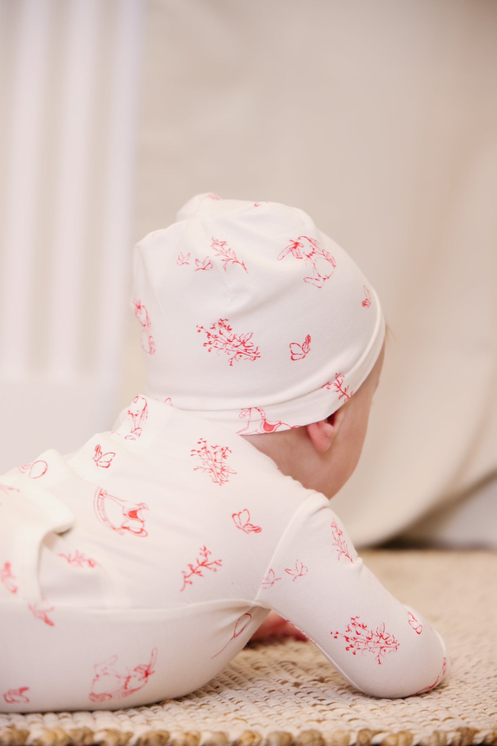 Toile Footie + Hat - Red