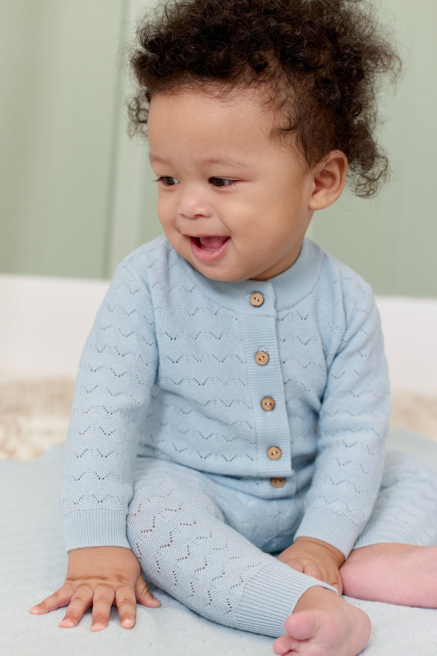 
                  
                    Zig Zag Pointelle Knit Long Overalls - Sage
                  
                
