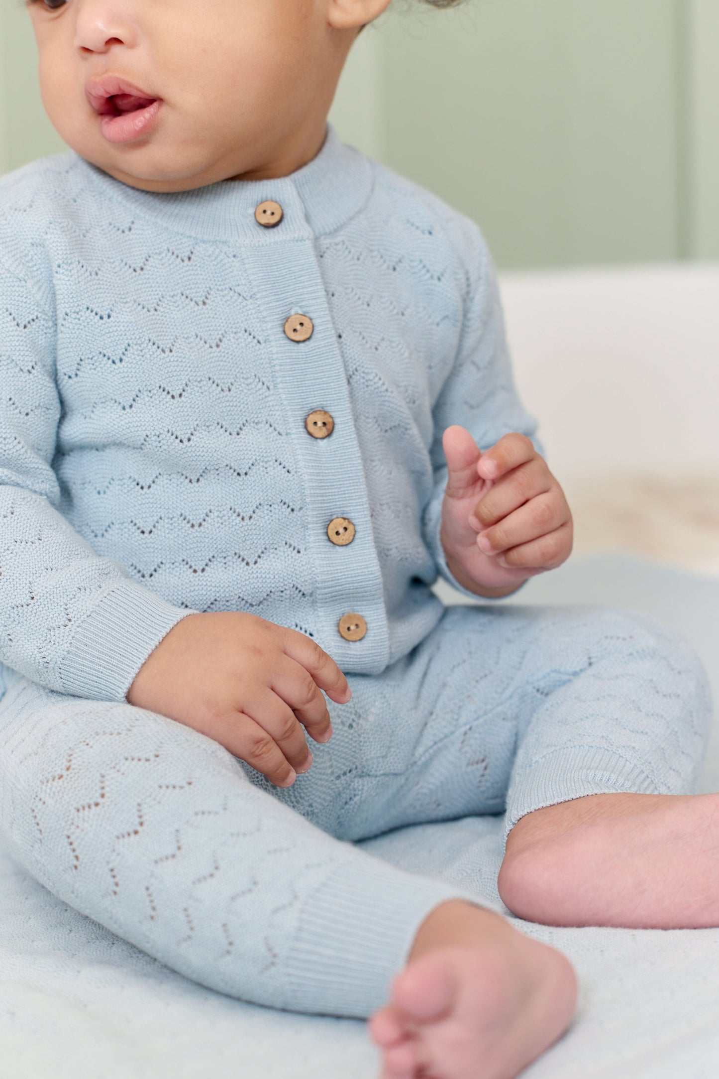 
                  
                    Zig Zag Pointelle Knit Cardigan - Sage
                  
                