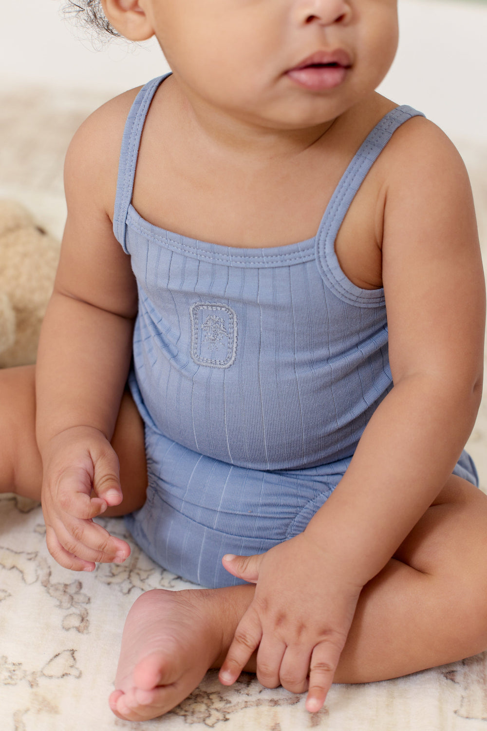 Embroidered Rib Tank Set - Blue