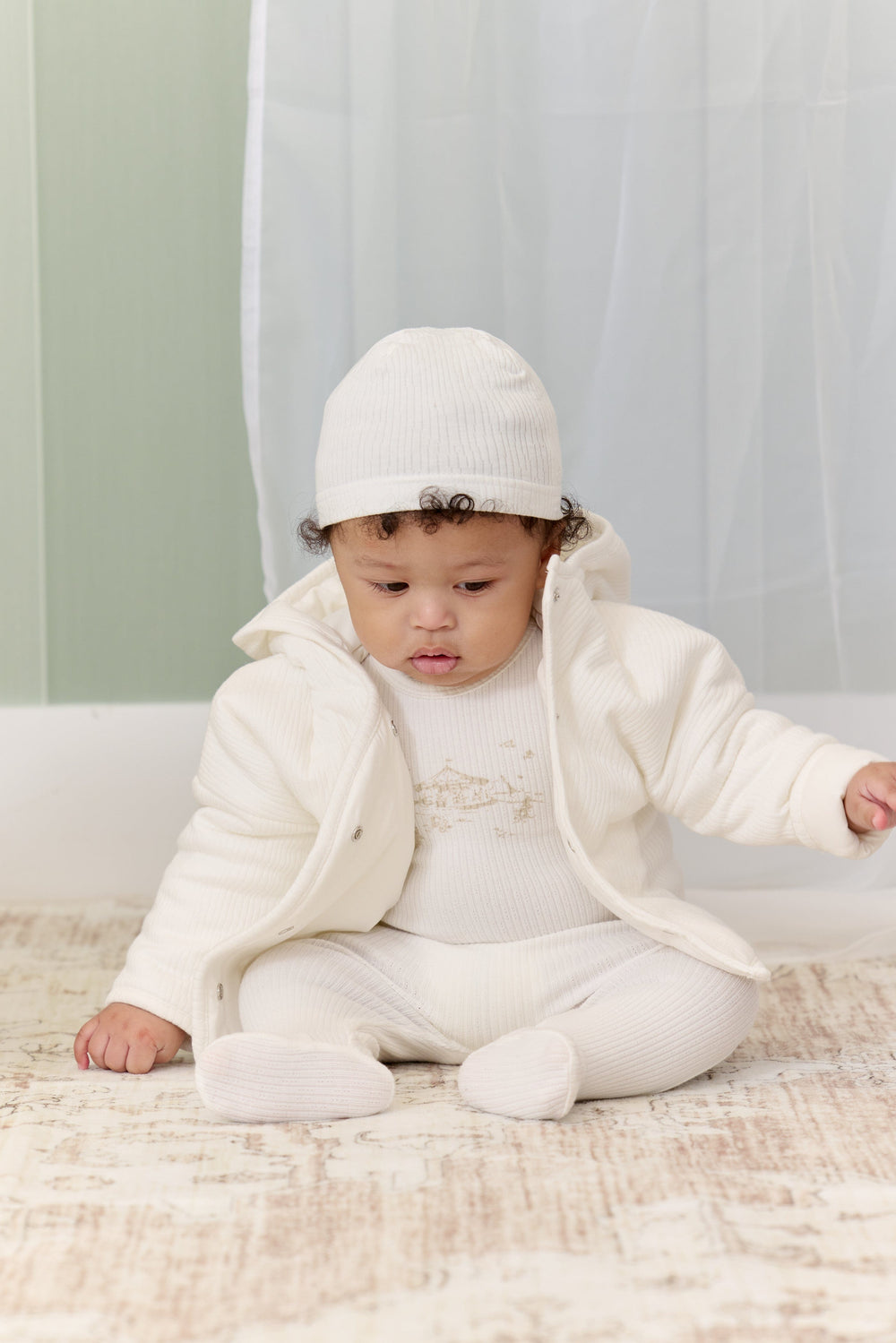 Cotton Jacket + Hat Set - White