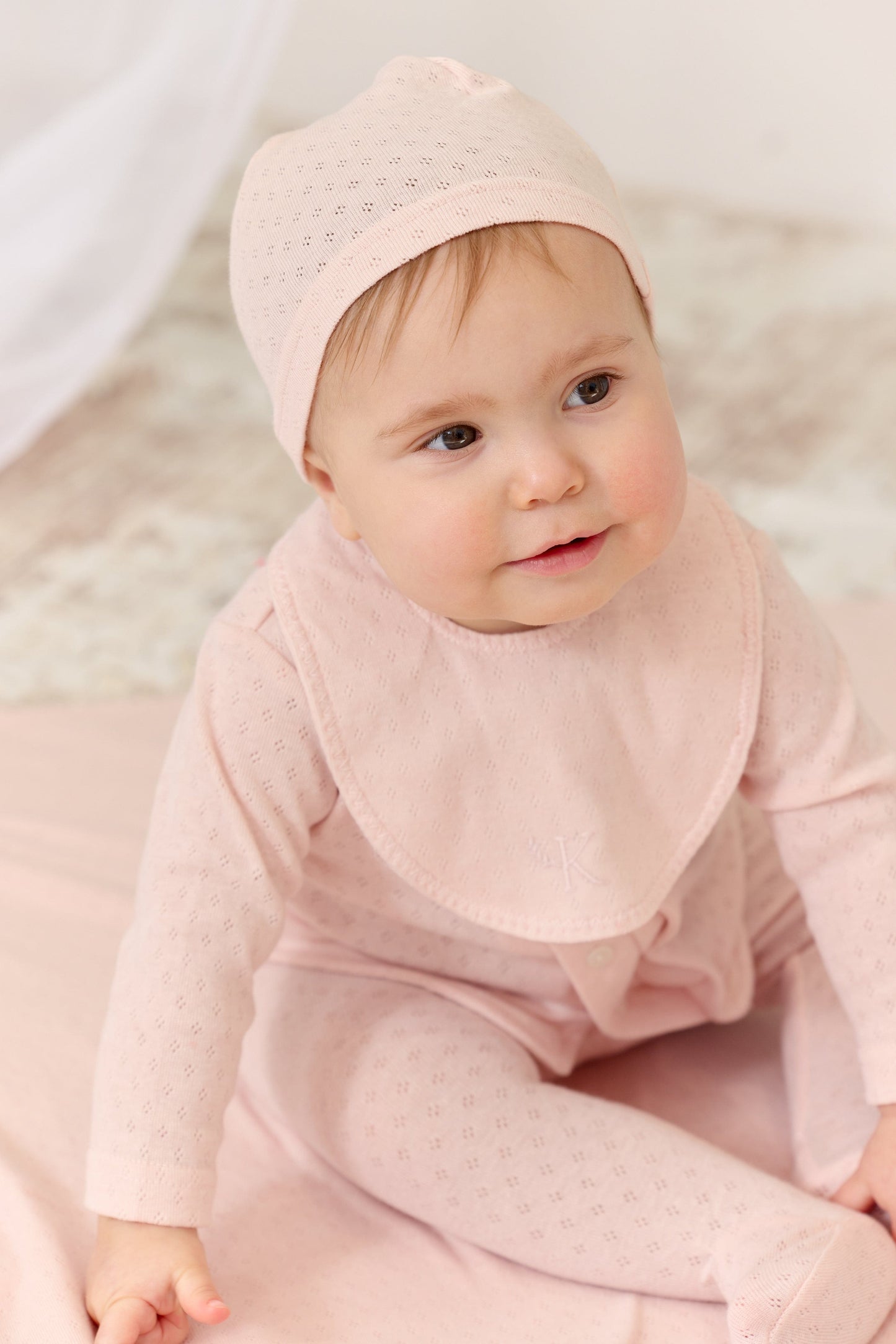 
                  
                    Pointelle Knit 2PC & Hat Set - Pink
                  
                