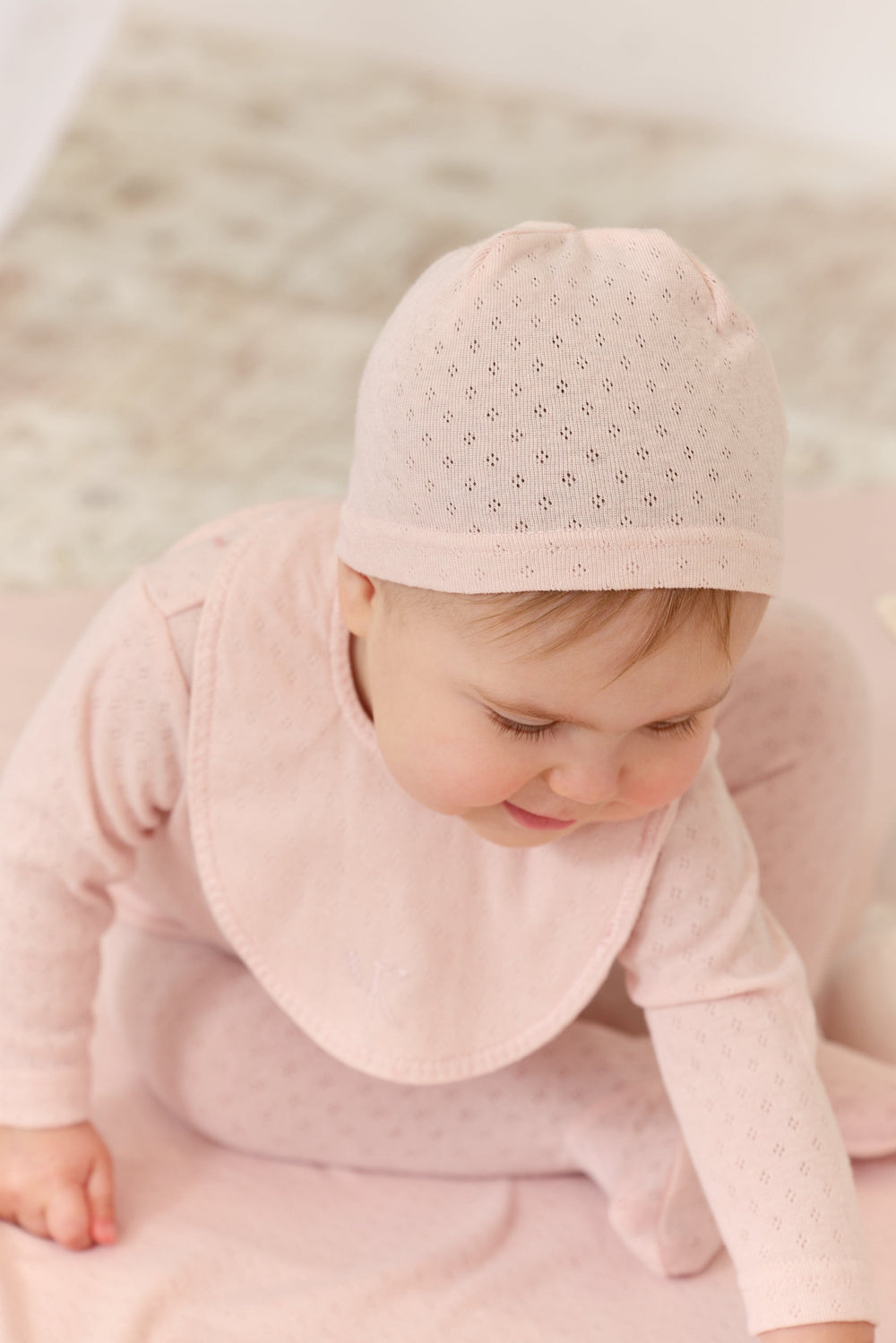 Pointelle Knit 2PC & Hat Set - Pink