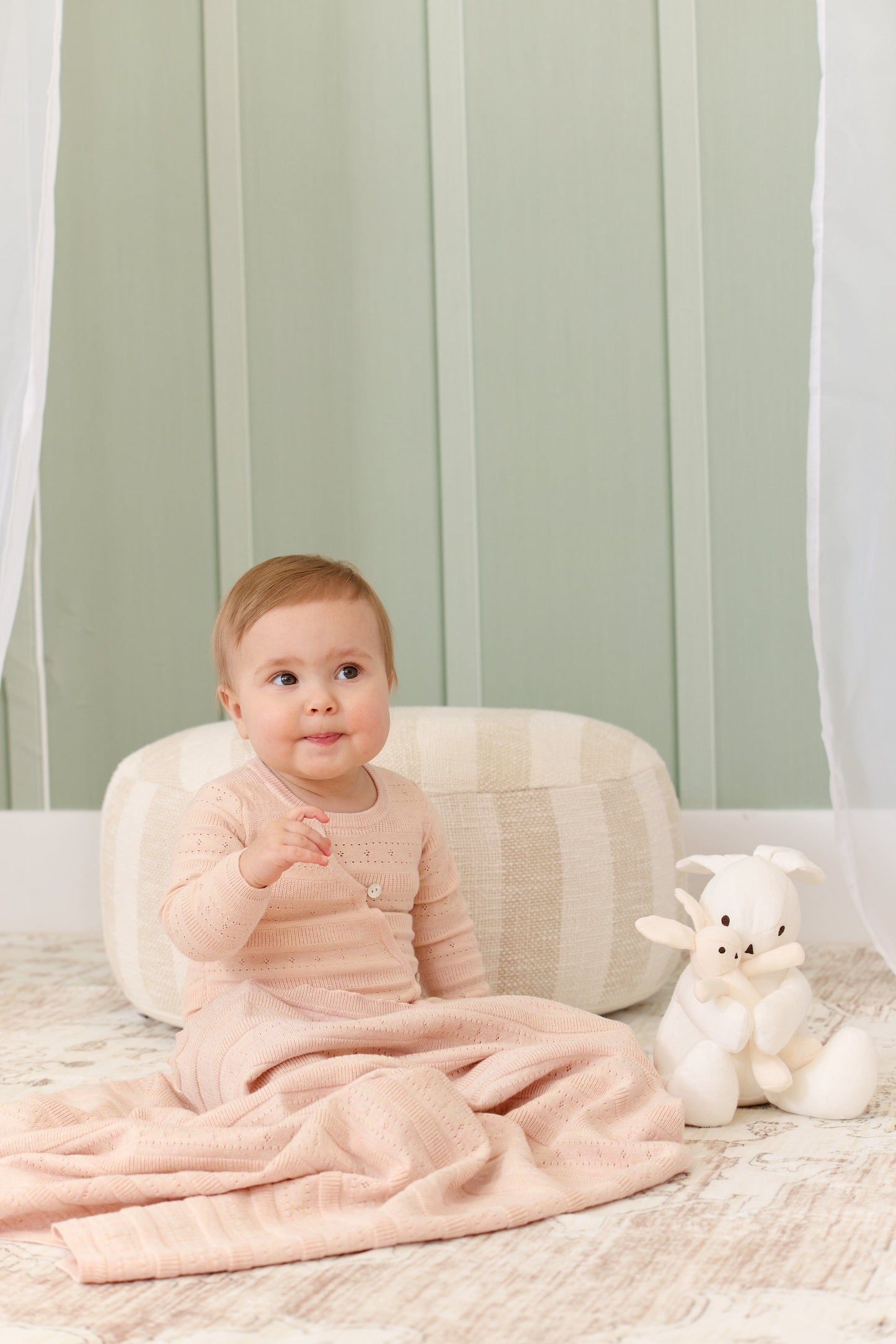 
                  
                    Pointelle Stripe Knit Romper - Pink
                  
                
