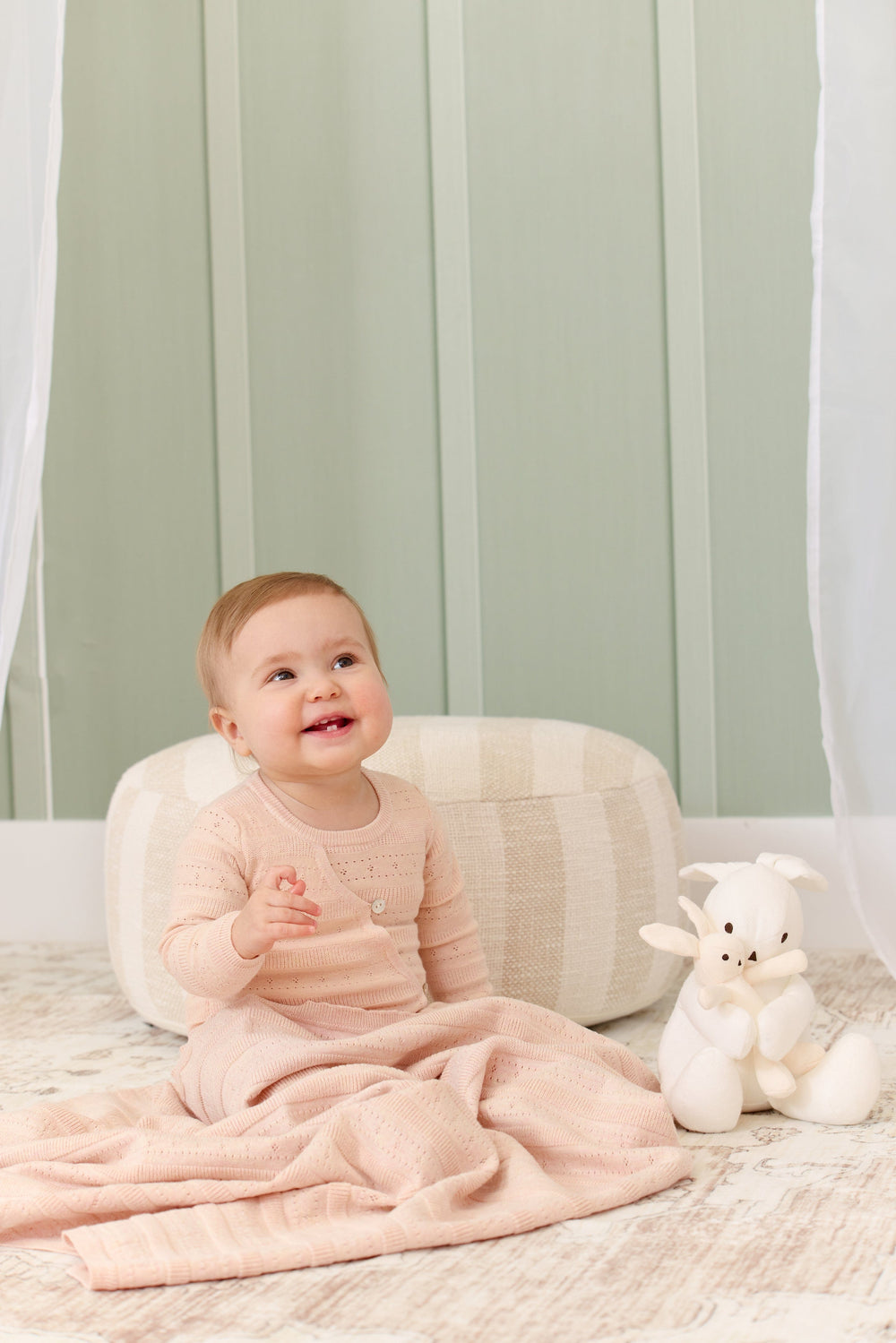Pointelle Stripe Knit Romper - Pink