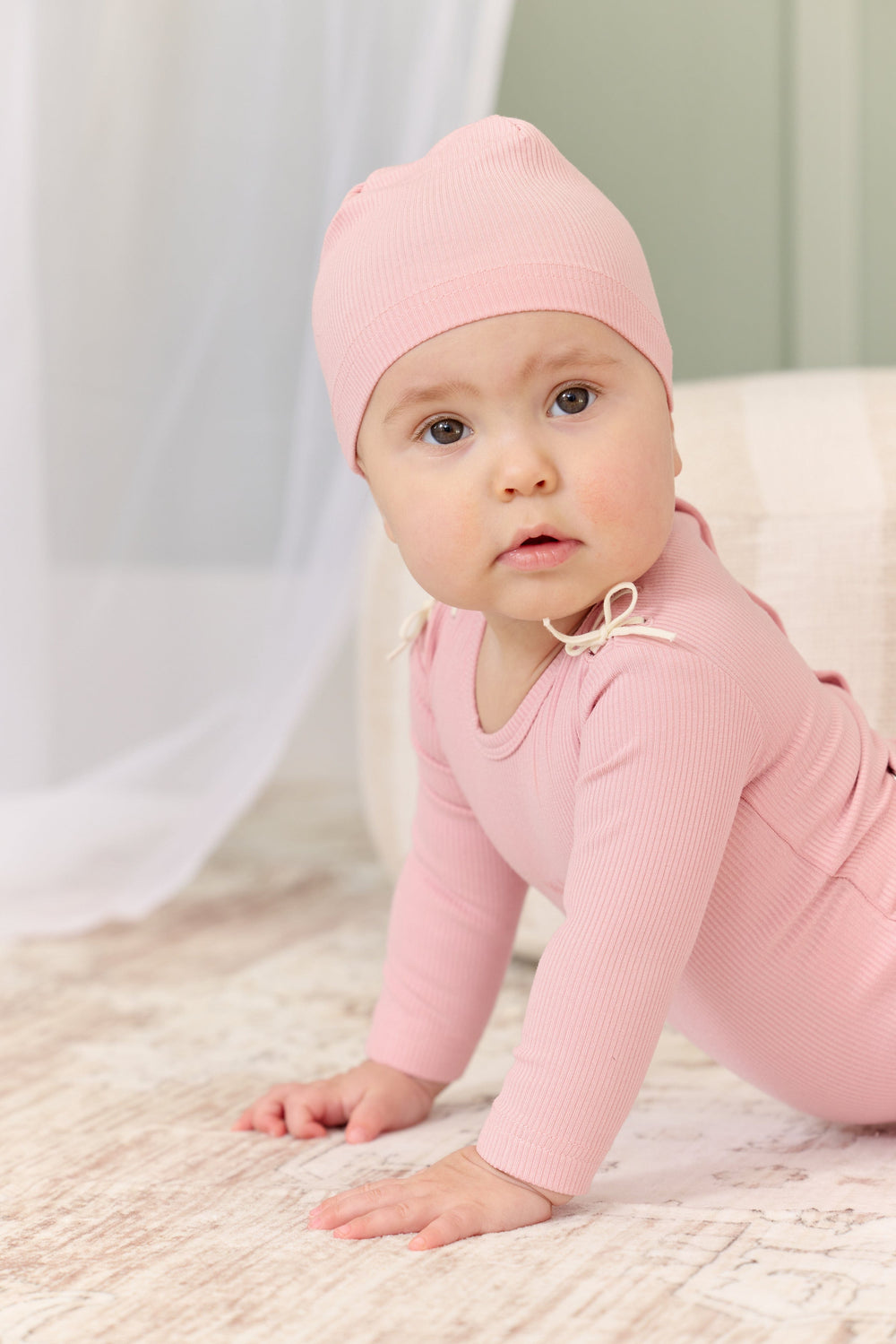 Laced Romper + Hat Set - Pink