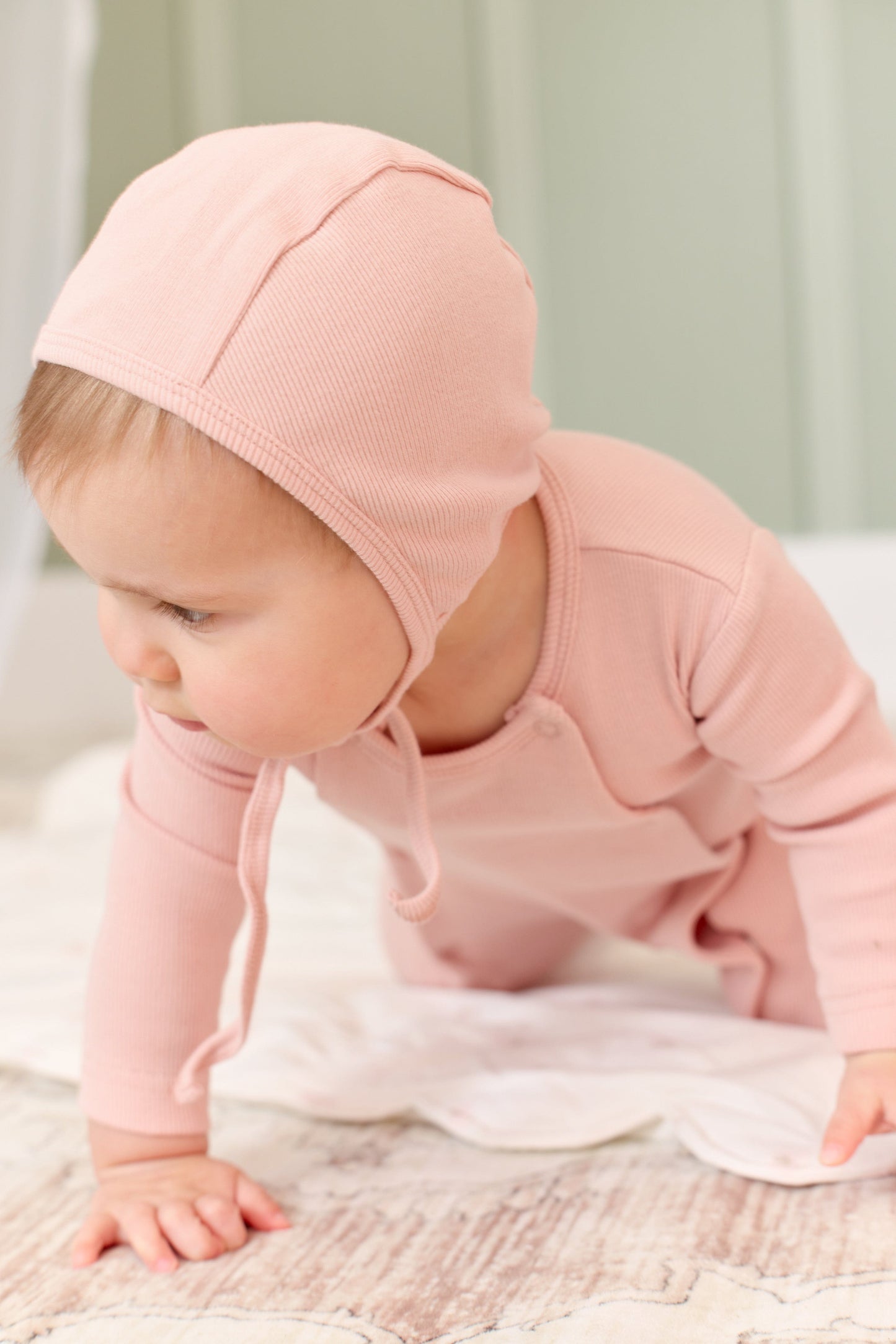 
                  
                    Rib KB Romper + Bonnet Set - Pink
                  
                
