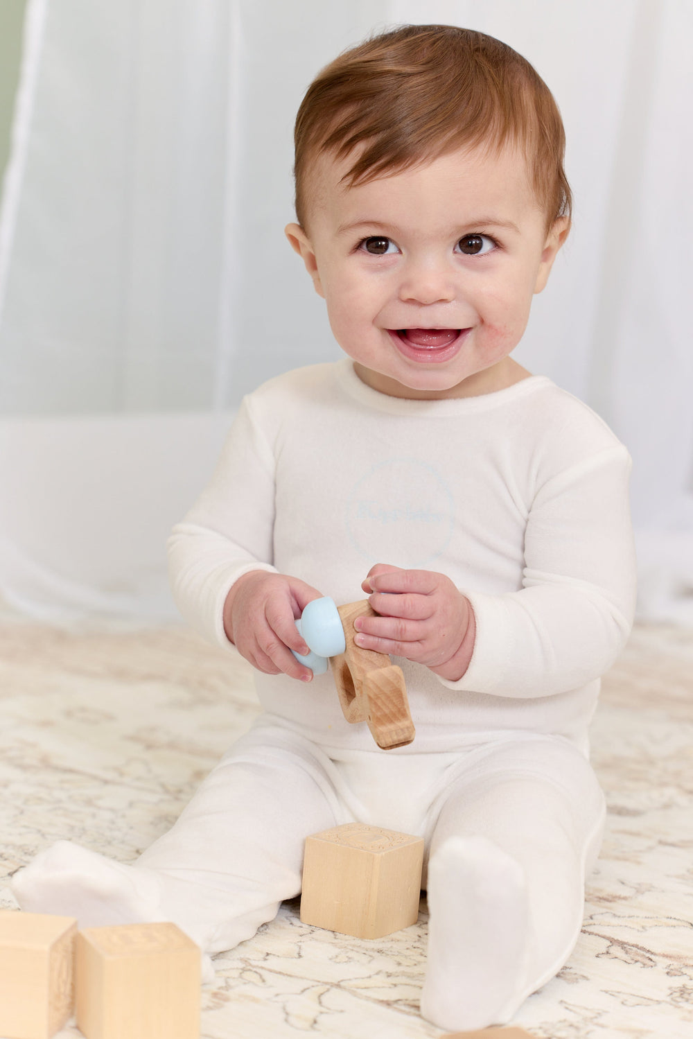 Spring Velour Romper + Bonnet Set - Blue