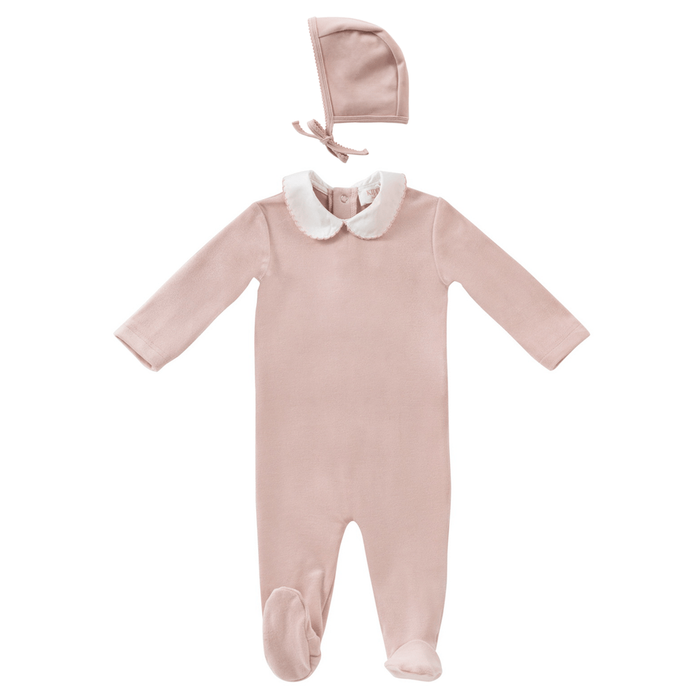 
                  
                    Scalloped Embroidered Romper & Bonnet Set - Pink
                  
                