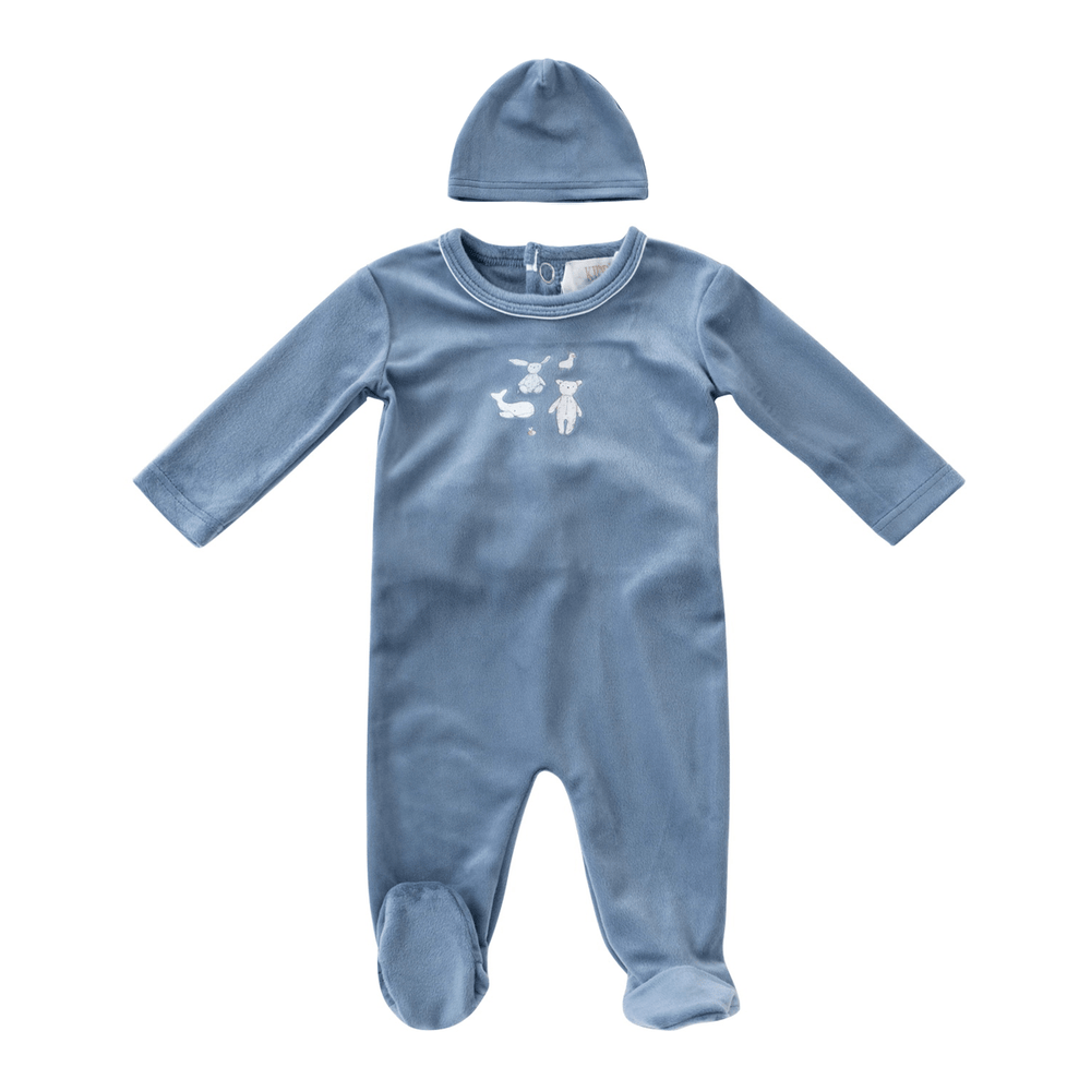 Stuffed Friends Romper & Hat Set - Blue