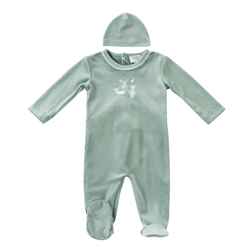 Stuffed Friends Romper & Hat Set - Sage