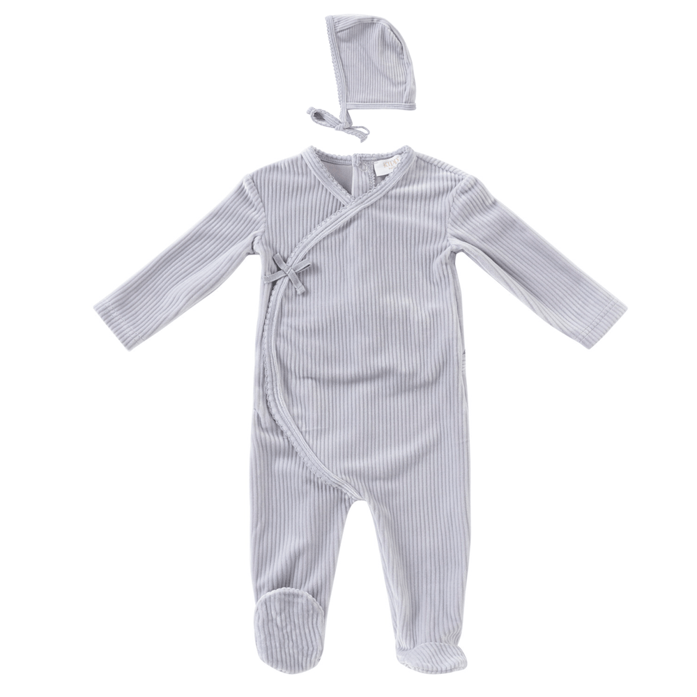 Pointelle Velour Romper & Bonnet Set - Light Blue