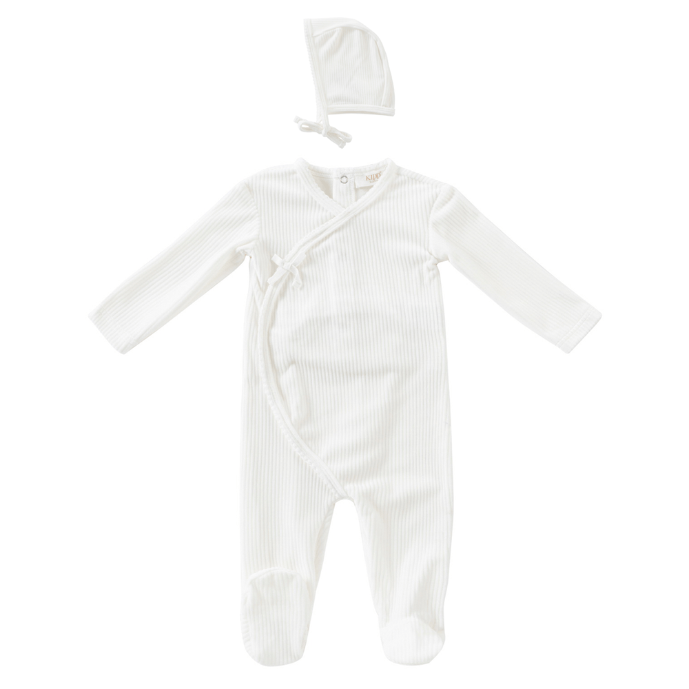 Pointelle Velour Romper & Bonnet Set - White