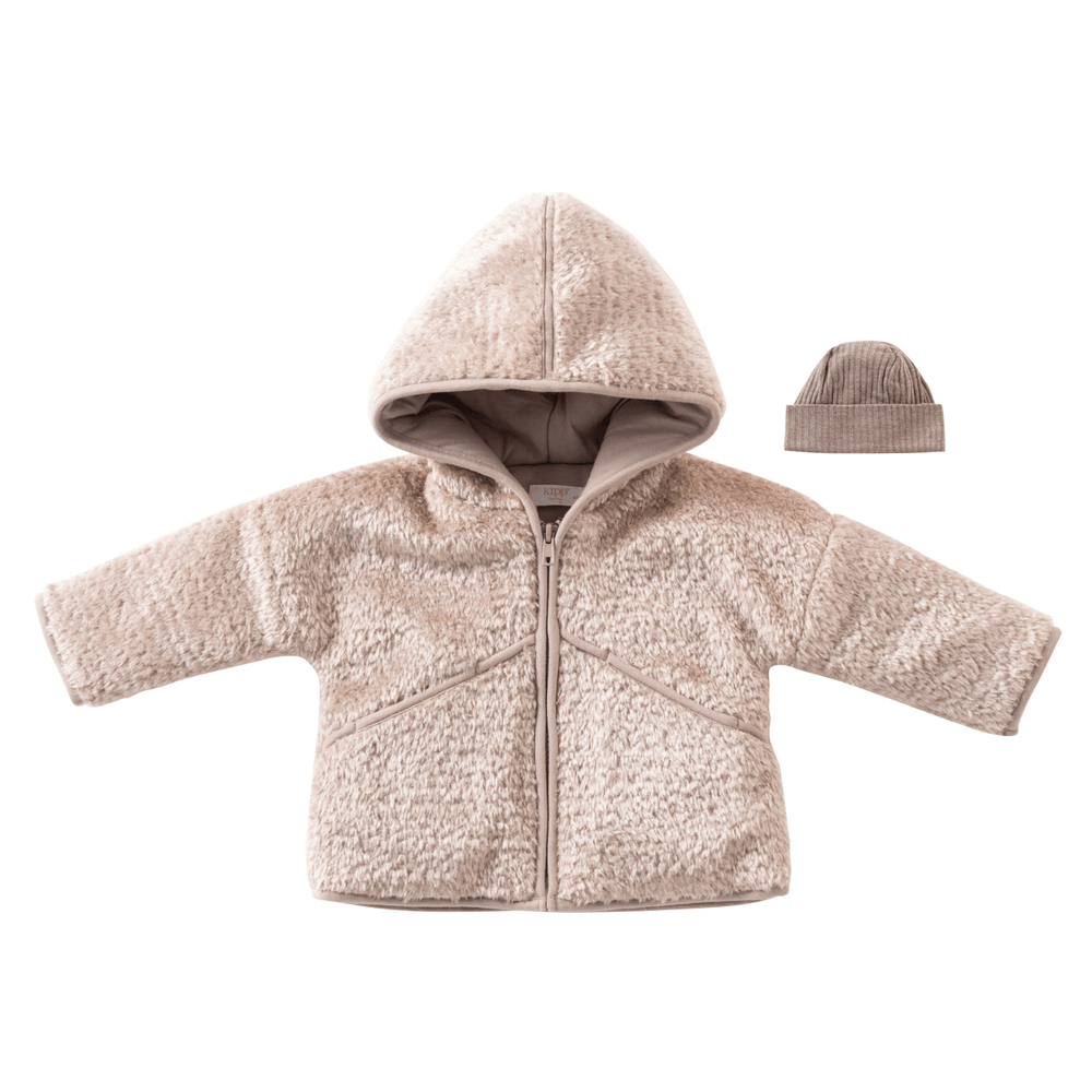 Shearling Jacket & Rib Beanie Set - Mauve