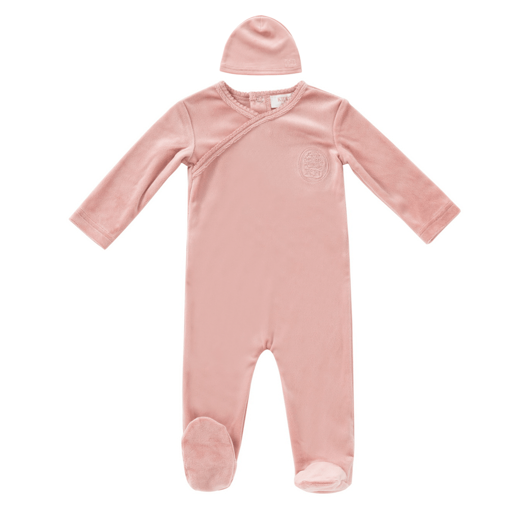 Embroidered Romper & Hat Set - Pink