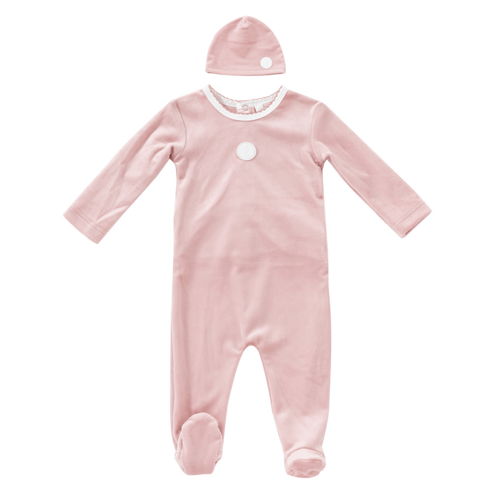 Leaf Motif Romper & Hat Set - Pink