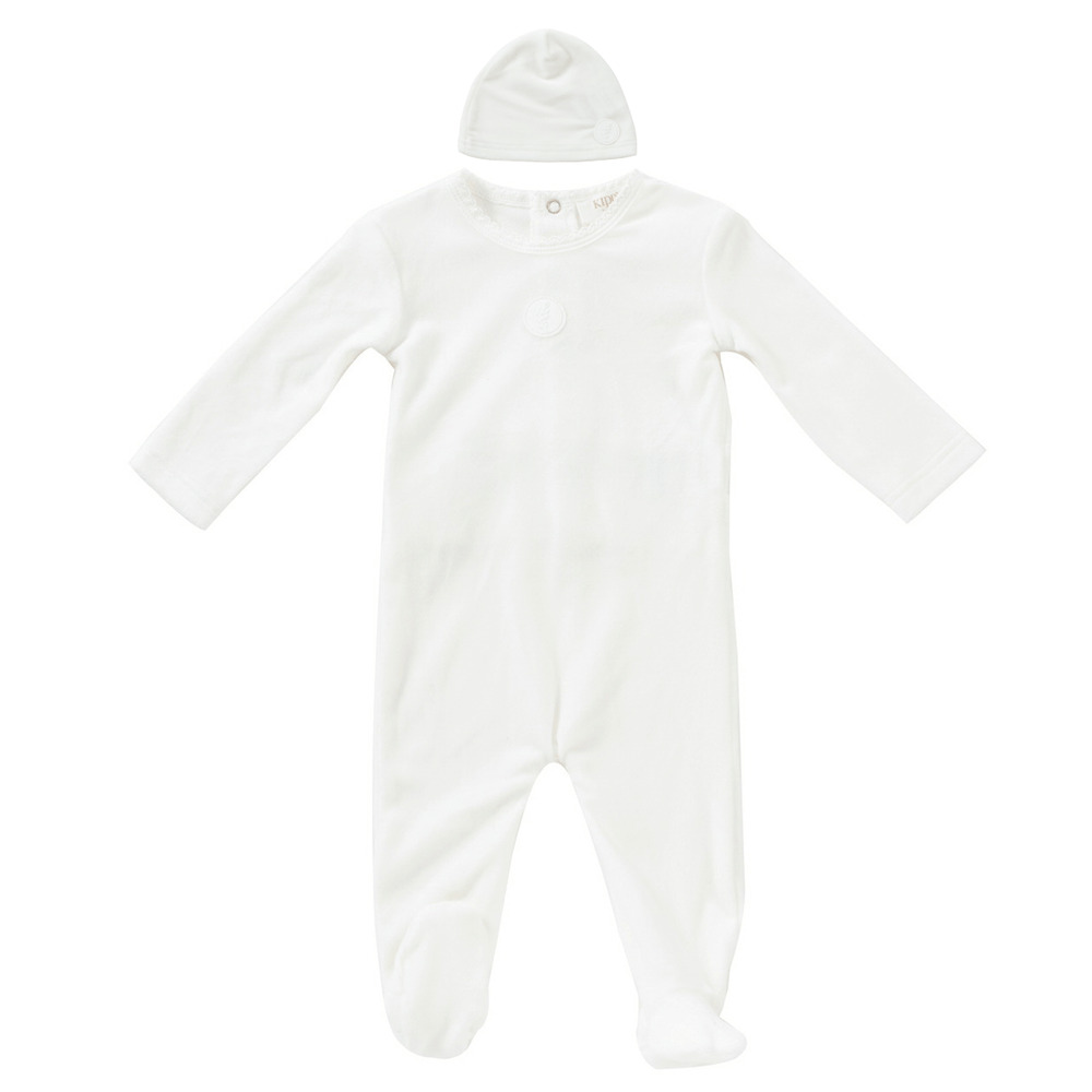 Leaf Motif Romper & Hat Set - White