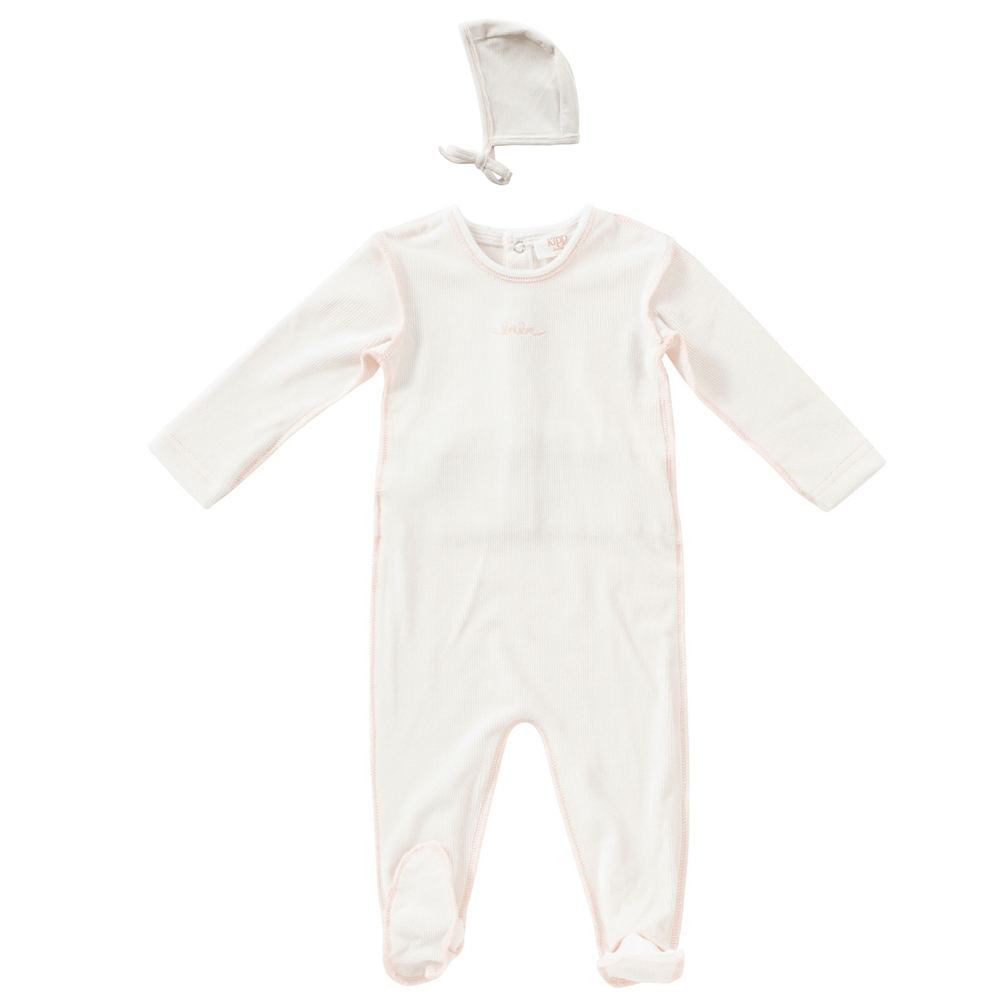 Edge Stitch Romper & Bonnet Set - Pink