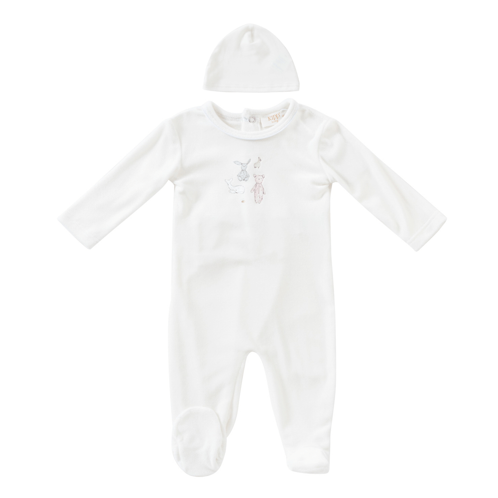 Stuffed Friends Romper & Hat Set - White Pink