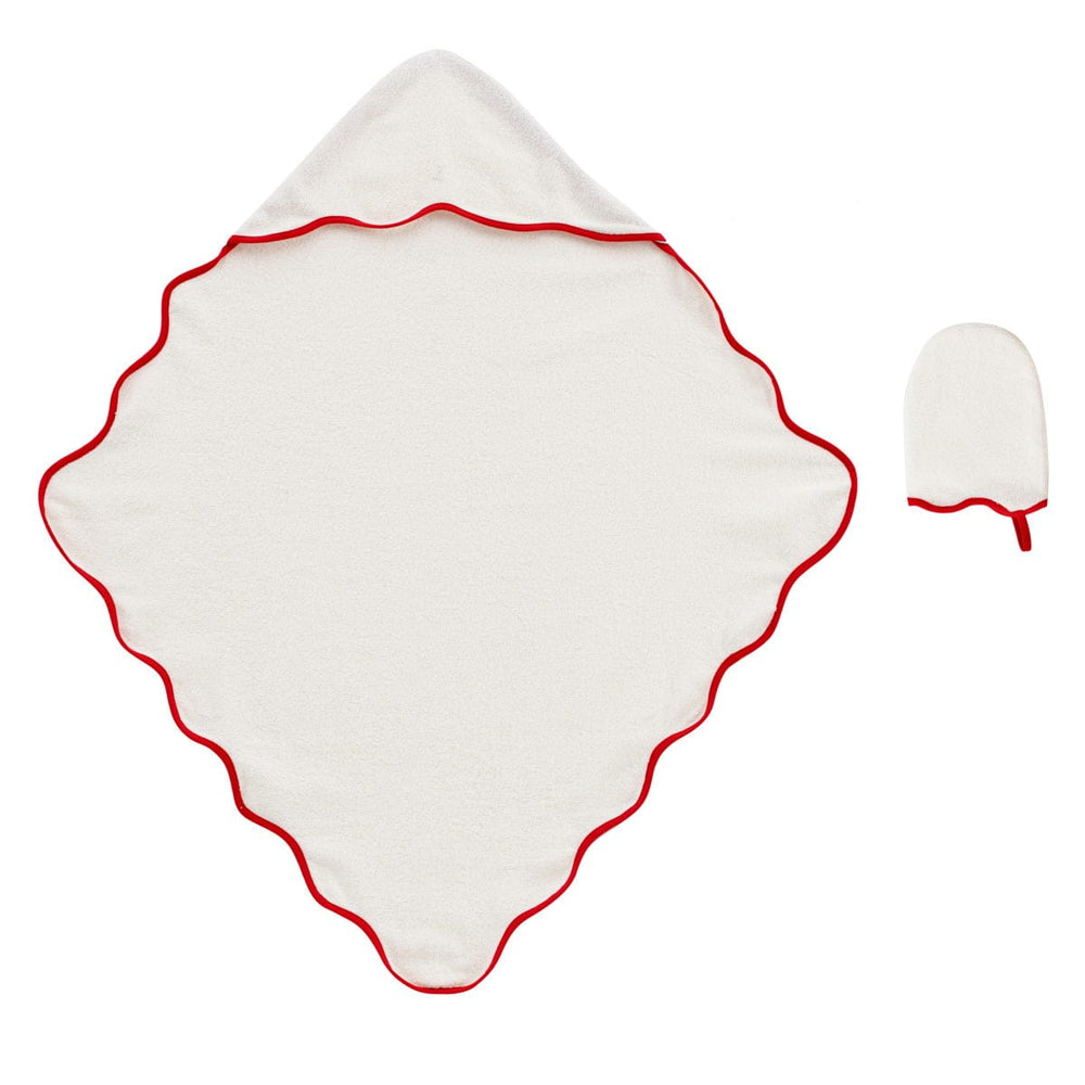 Scallop Towel & Mitt Set - Red