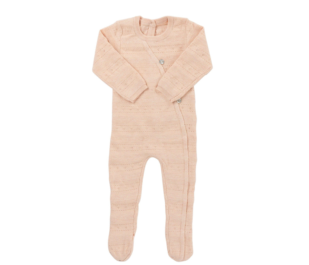 Pointelle Stripe Knit Romper - Pink