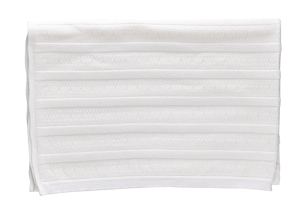 Pointelle Stripe Knit Blanket - White