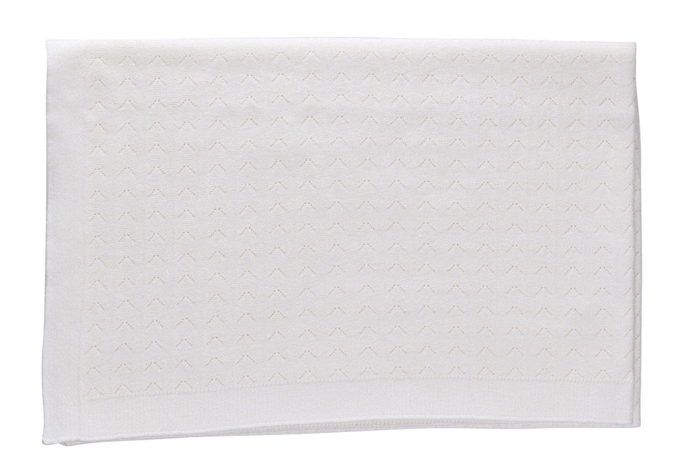 Zig Zag Pointelle Knit Blanket - White