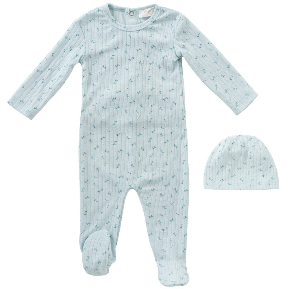 Cherry Romper & Hat Set - Blue