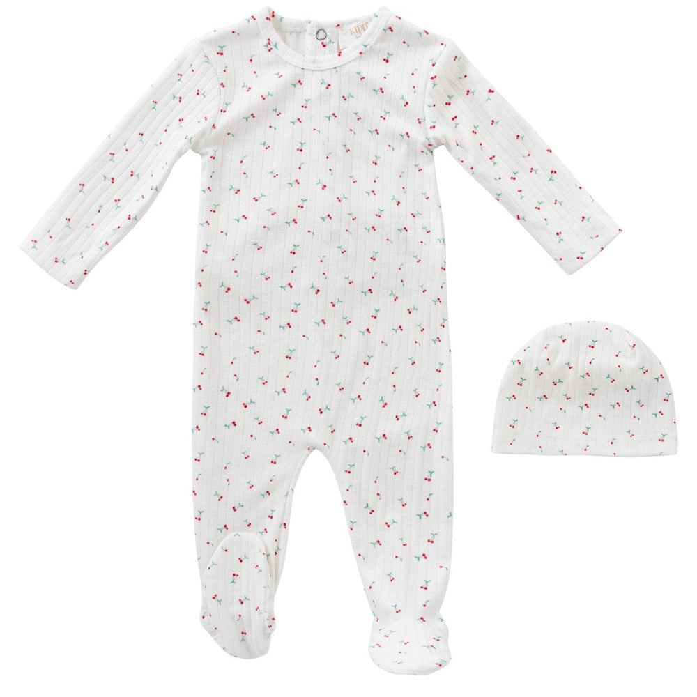 Cherry Romper & Hat Set - White