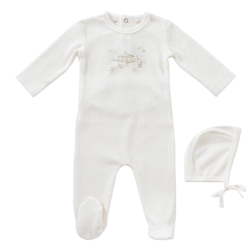 Carousel Romper & Bonnet Set - Stone