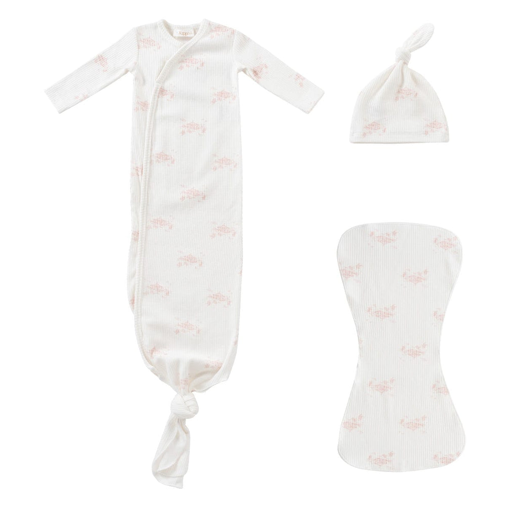 White Knotted Gown Set - Pink