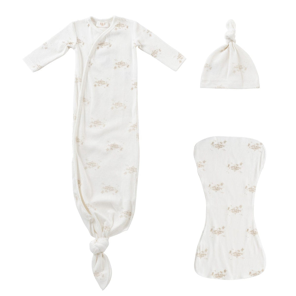 White Knotted Gown Set - Stone
