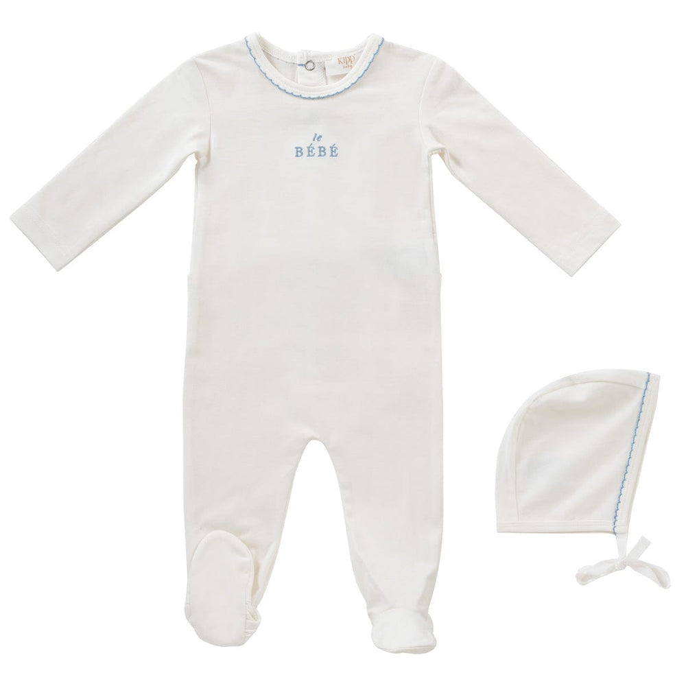Bebe Embroidered Romper & Bonnet Set - Blue