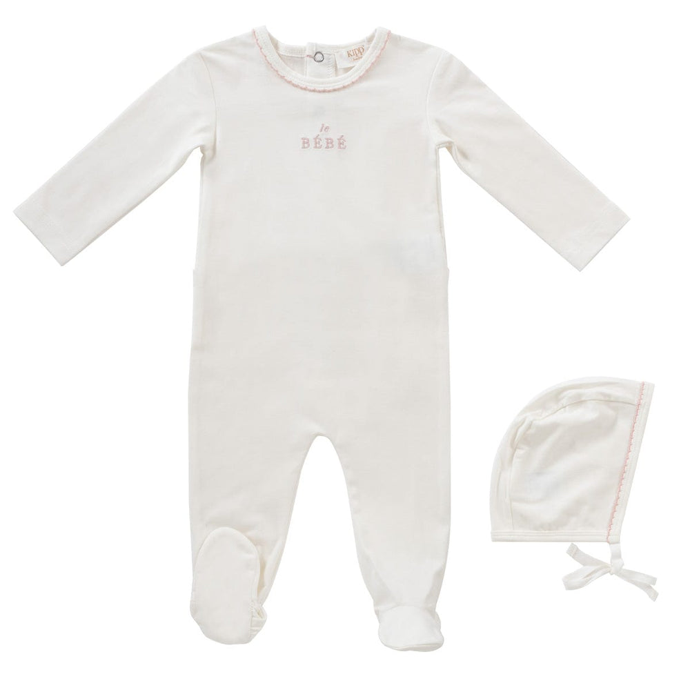 Bebe Embroidered Romper & Bonnet Set - Pink