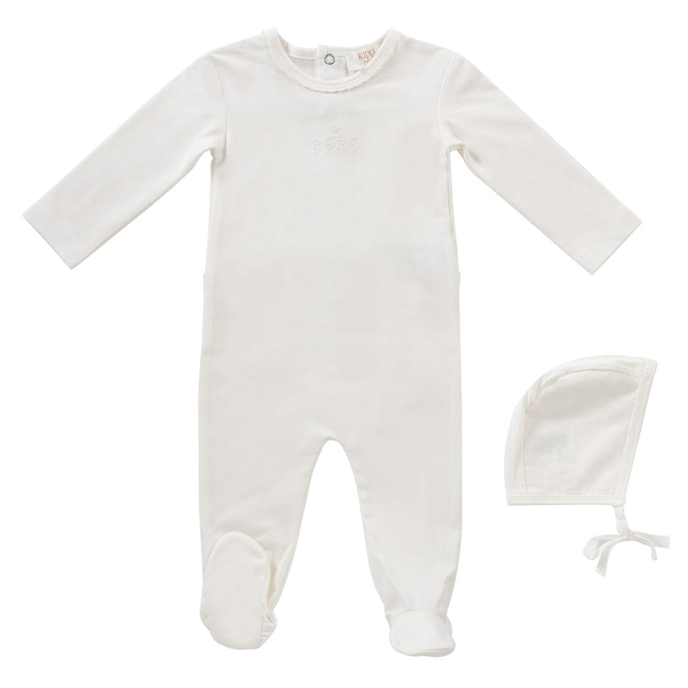 Bebe Embroidered Romper & Bonnet Set - White