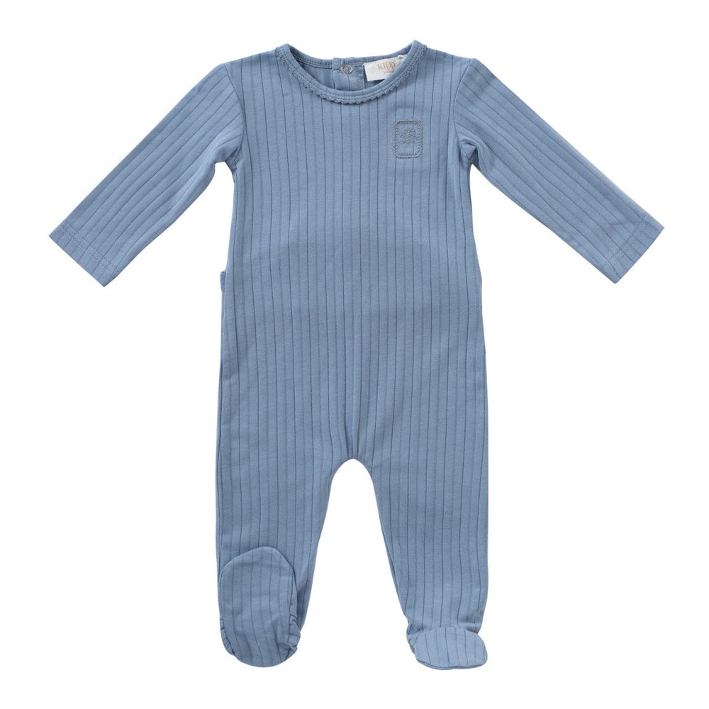 Embroidered Rib Romper - Blue