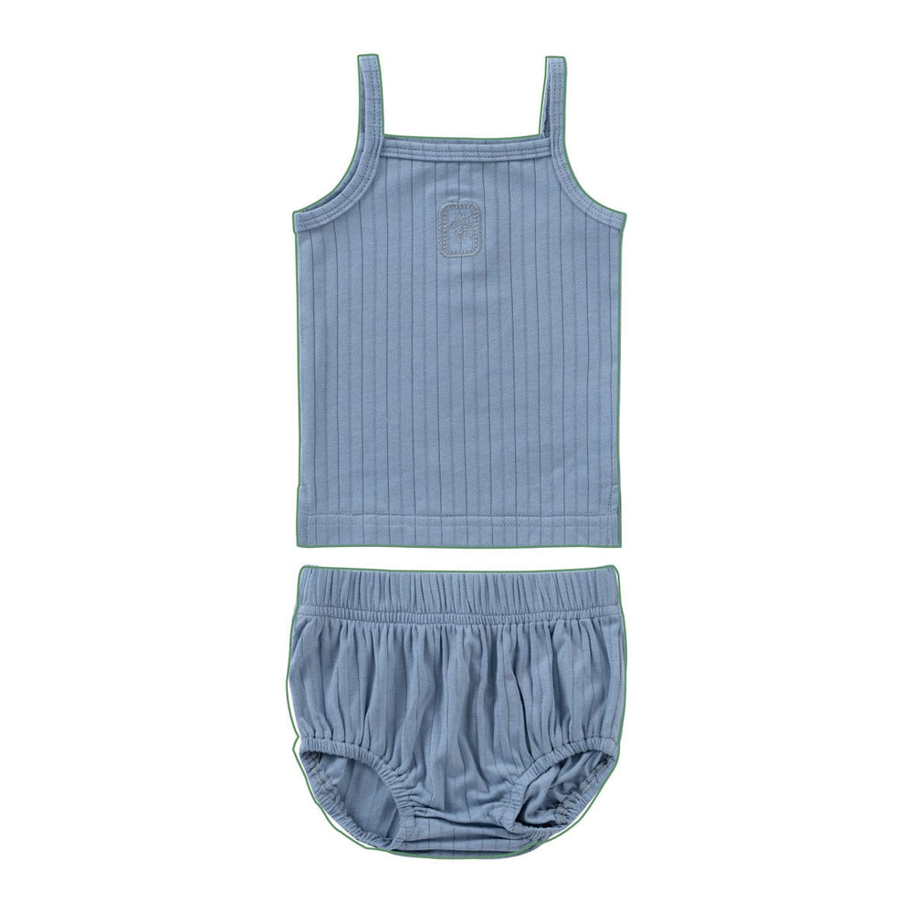 Embroidered Rib Tank Set - Blue